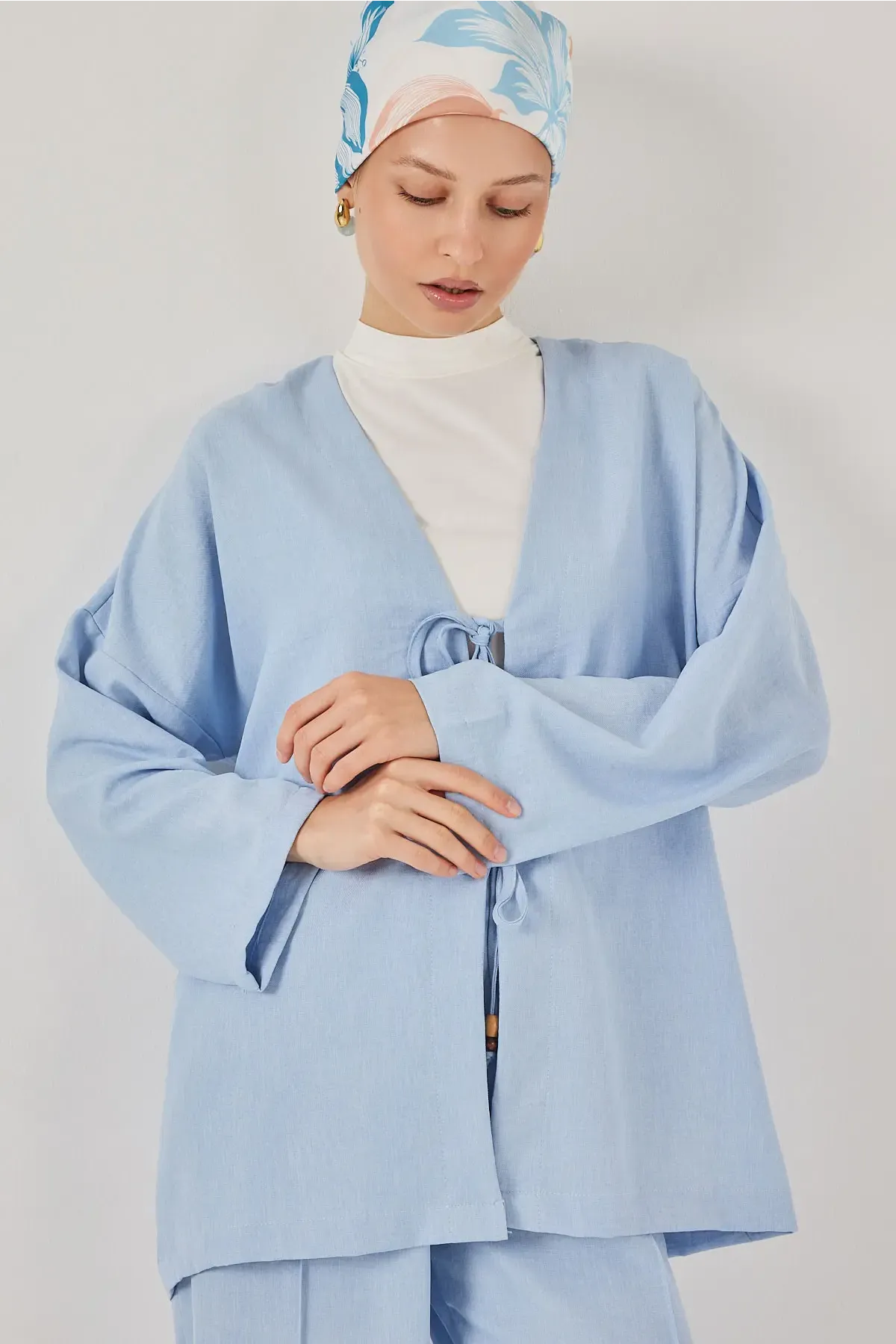 Kadın Keten Kimono İkili Takım 6727 - Mavi