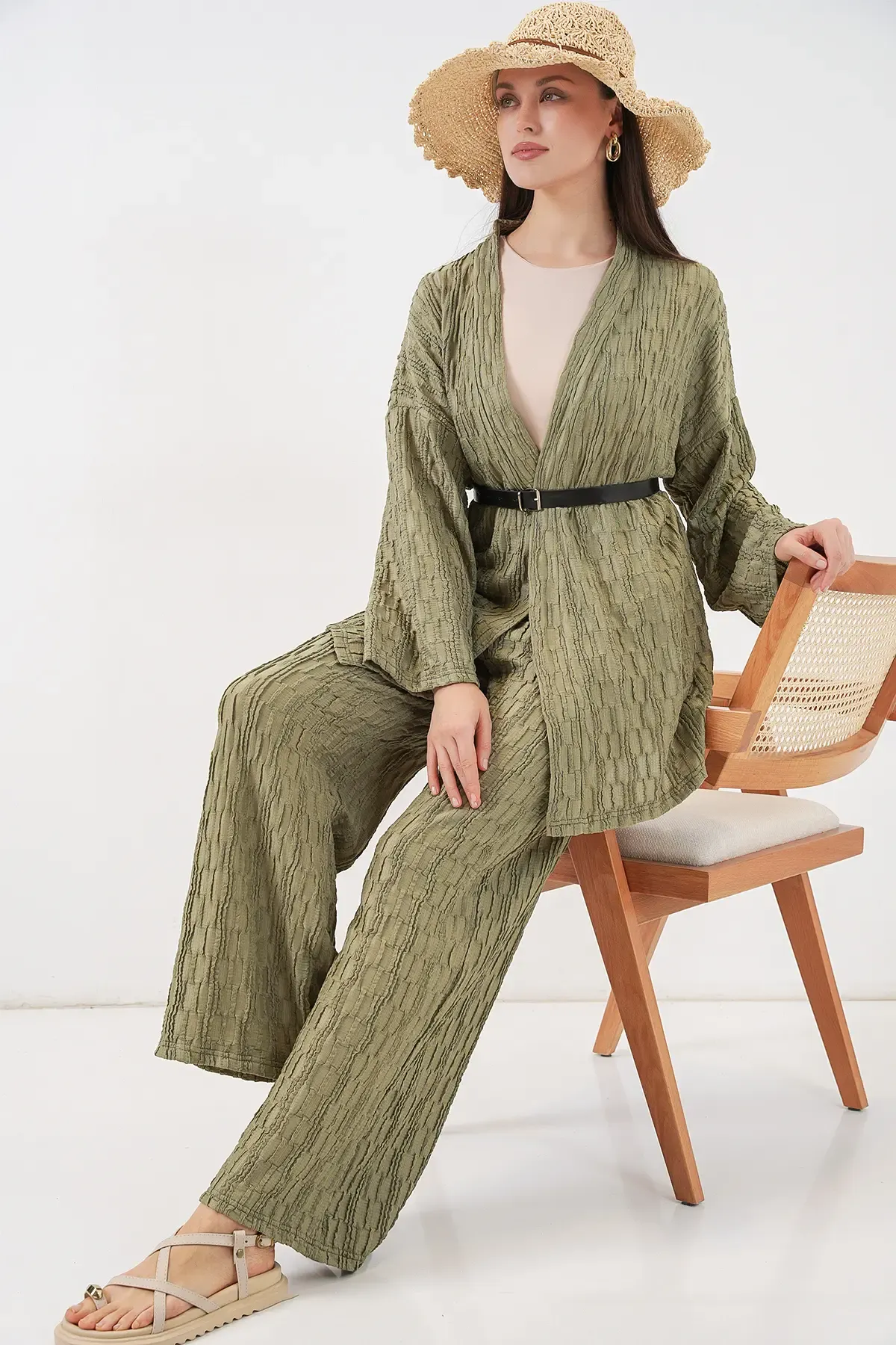 Kadın Kimono Pantolon İkili Takım 30078 - Çağla
