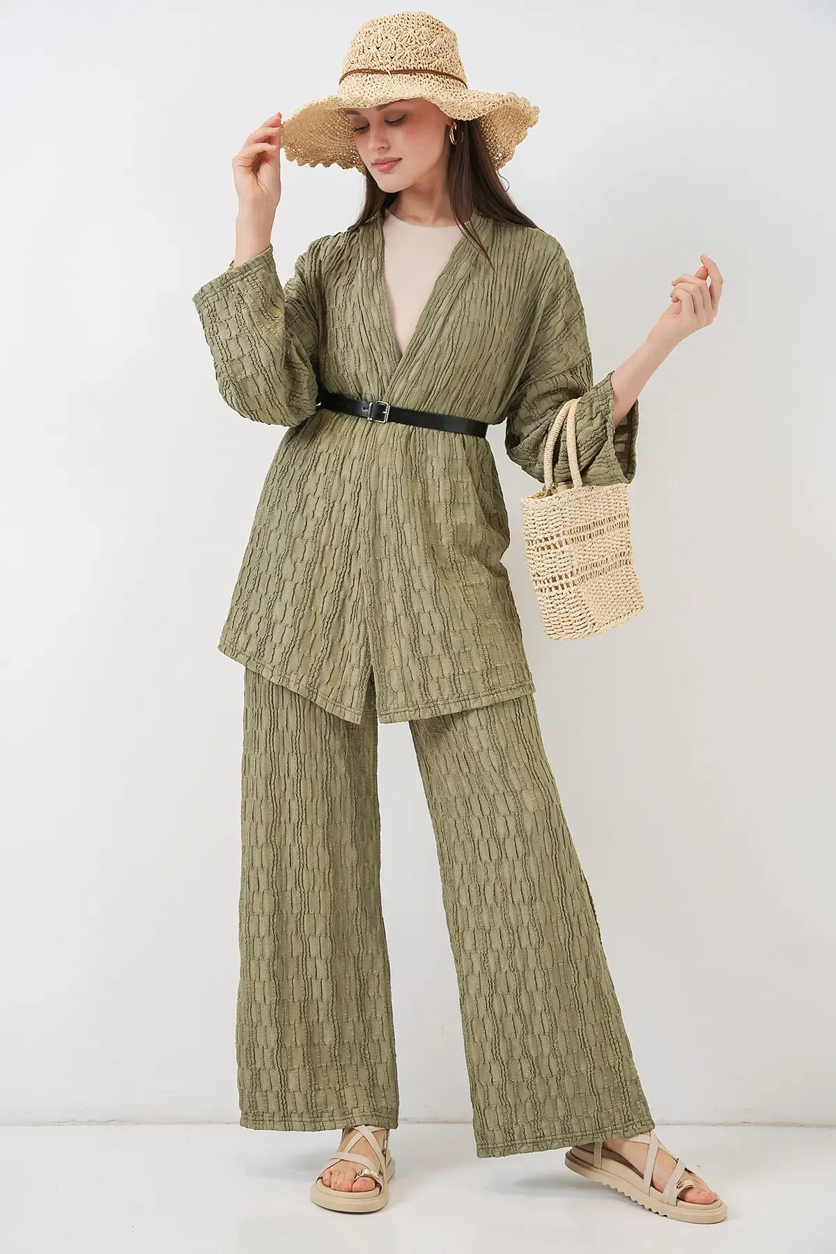 Kadın Kimono Pantolon İkili Takım 30078 - Çağla