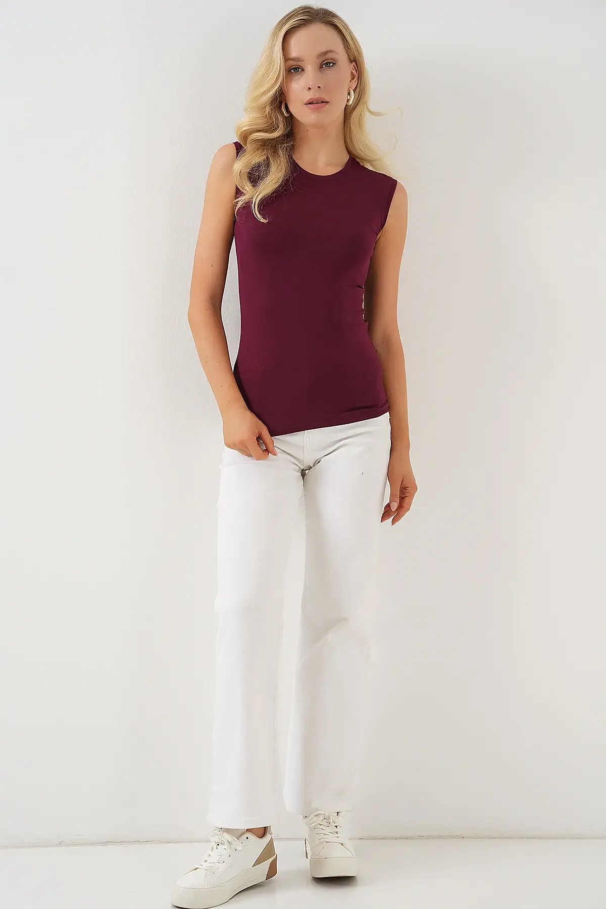 Kadın Kolsuz Body 4347 - Bordo