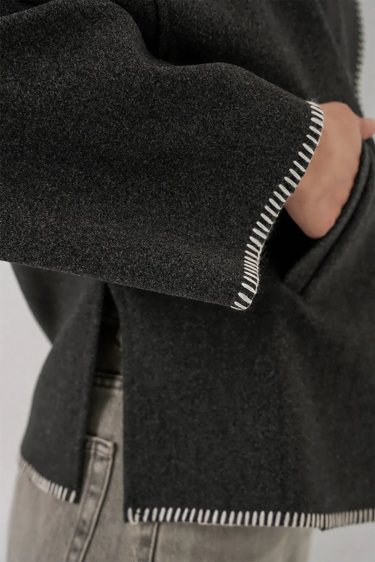 Kadın Nakışlı Kaşe Ceket 9167 - Antrasit