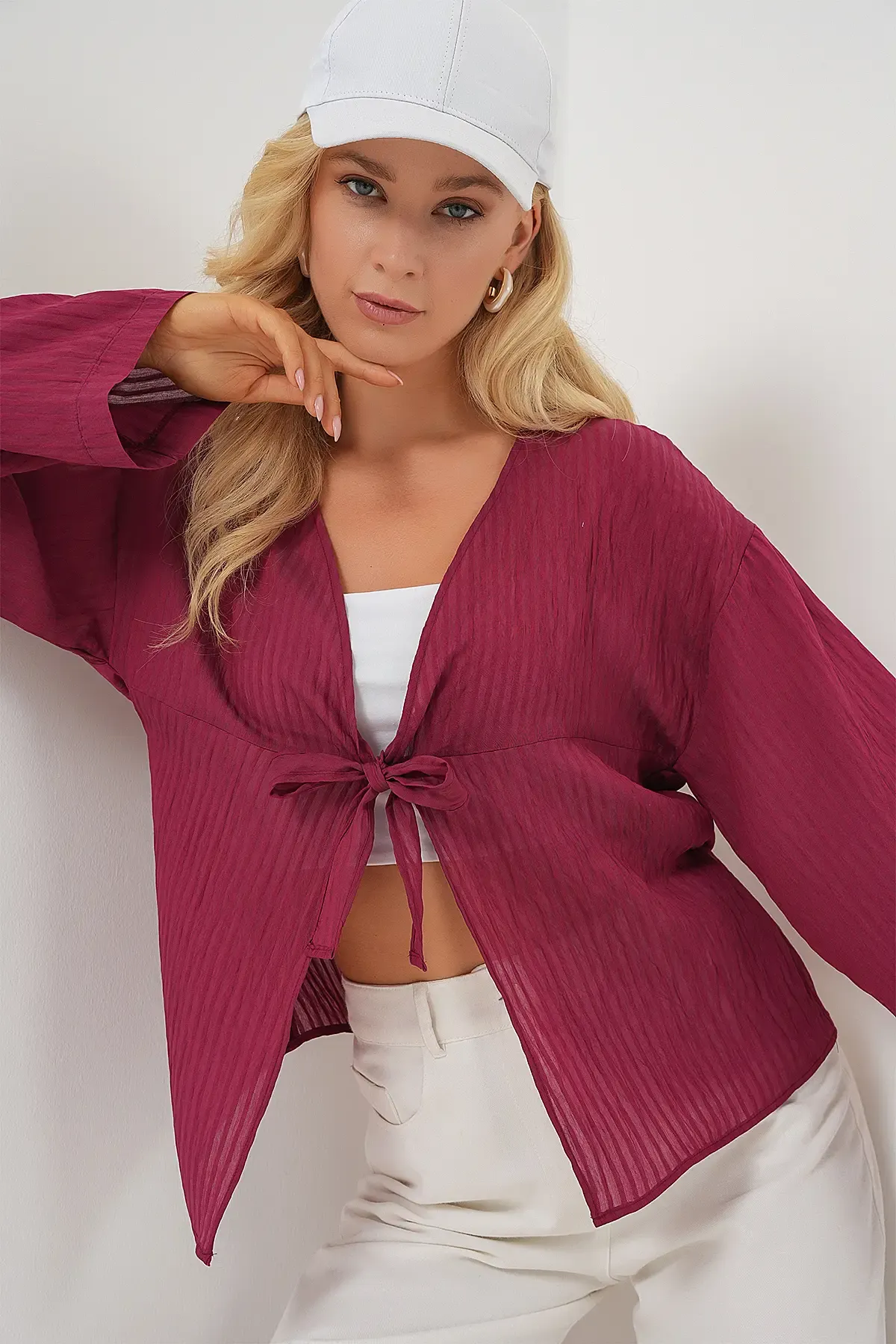 Kadın Önü Bağcıklı Bluz 952 - Bordo