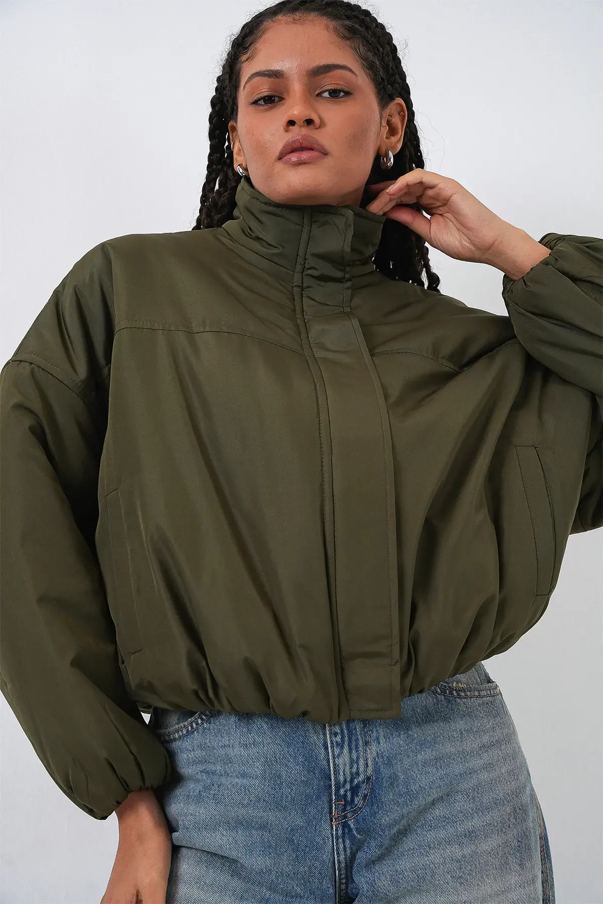 Kadın Oversize Bomber Şişme Mont 5124 - Haki