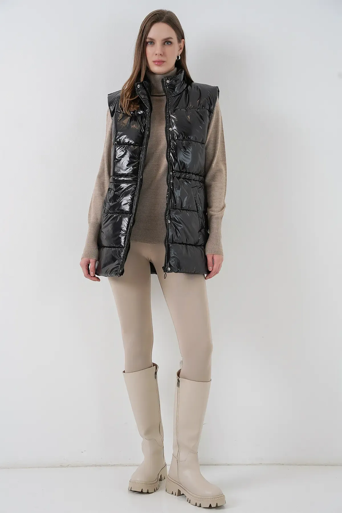 Kadın Parlak Şişme Yelek 5218 - Siyah