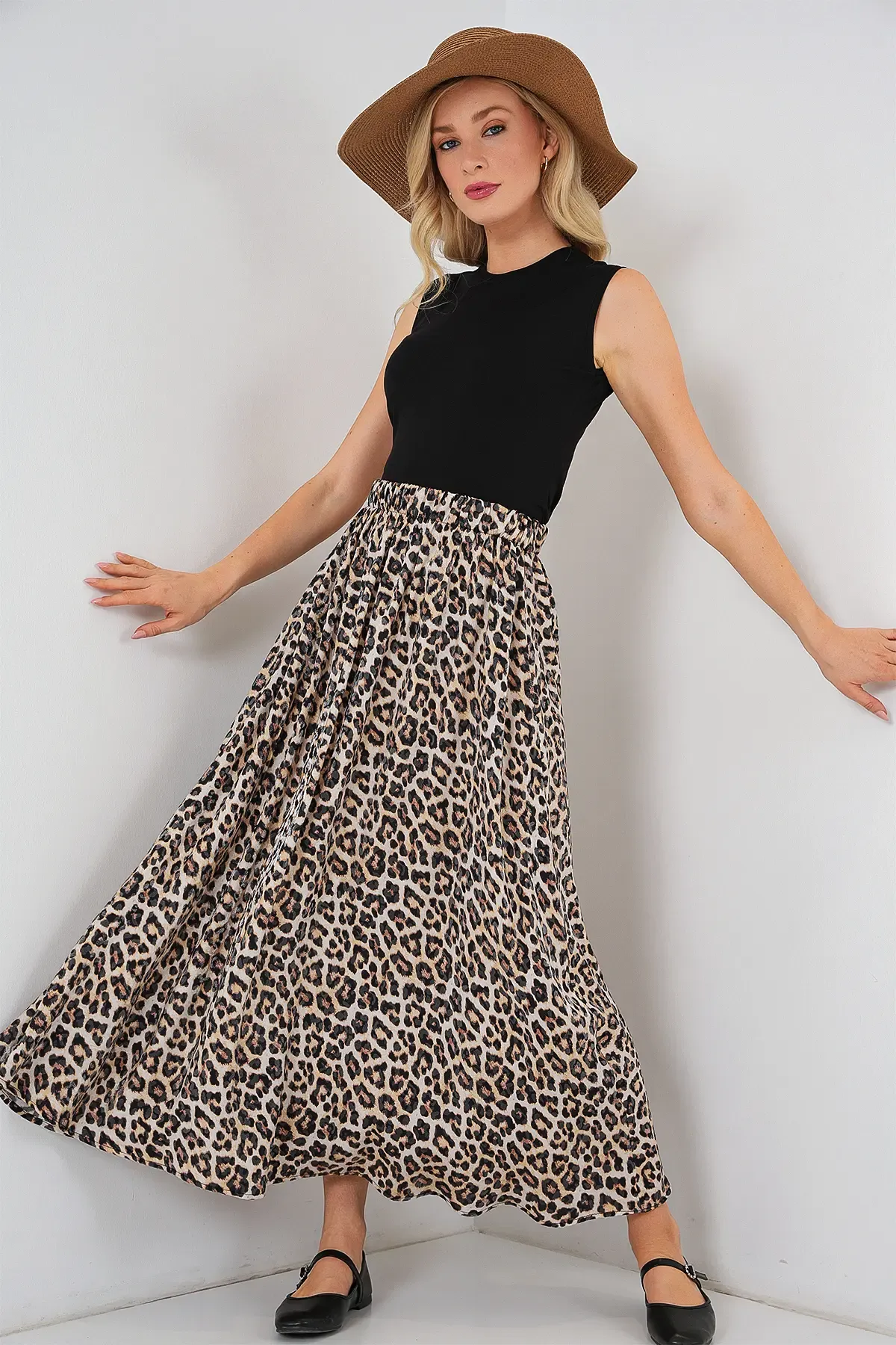 Kadın Uzun Ayrobin Etek 8050 - C. Kahverengi