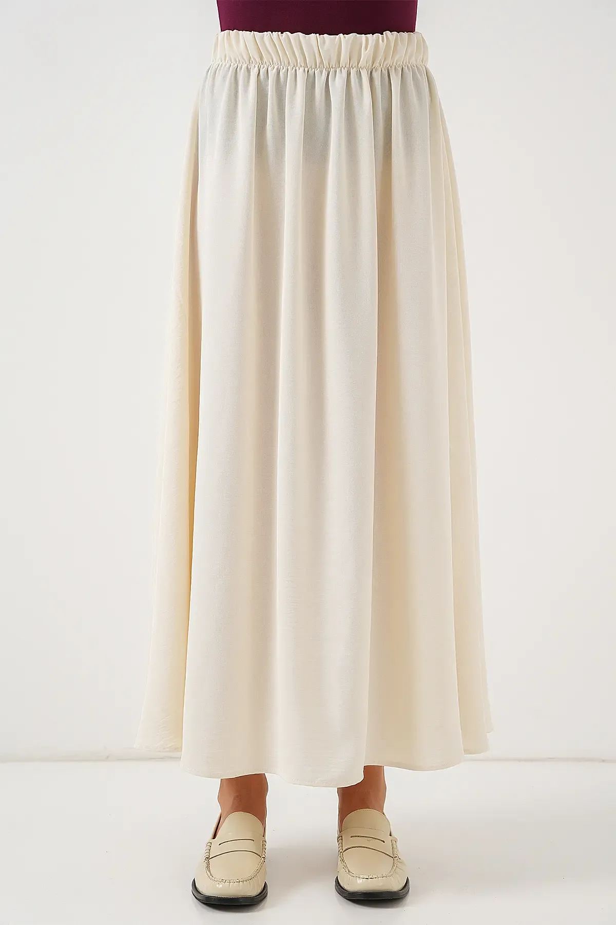 Kadın Uzun Ayrobin Etek 8050 - Krem