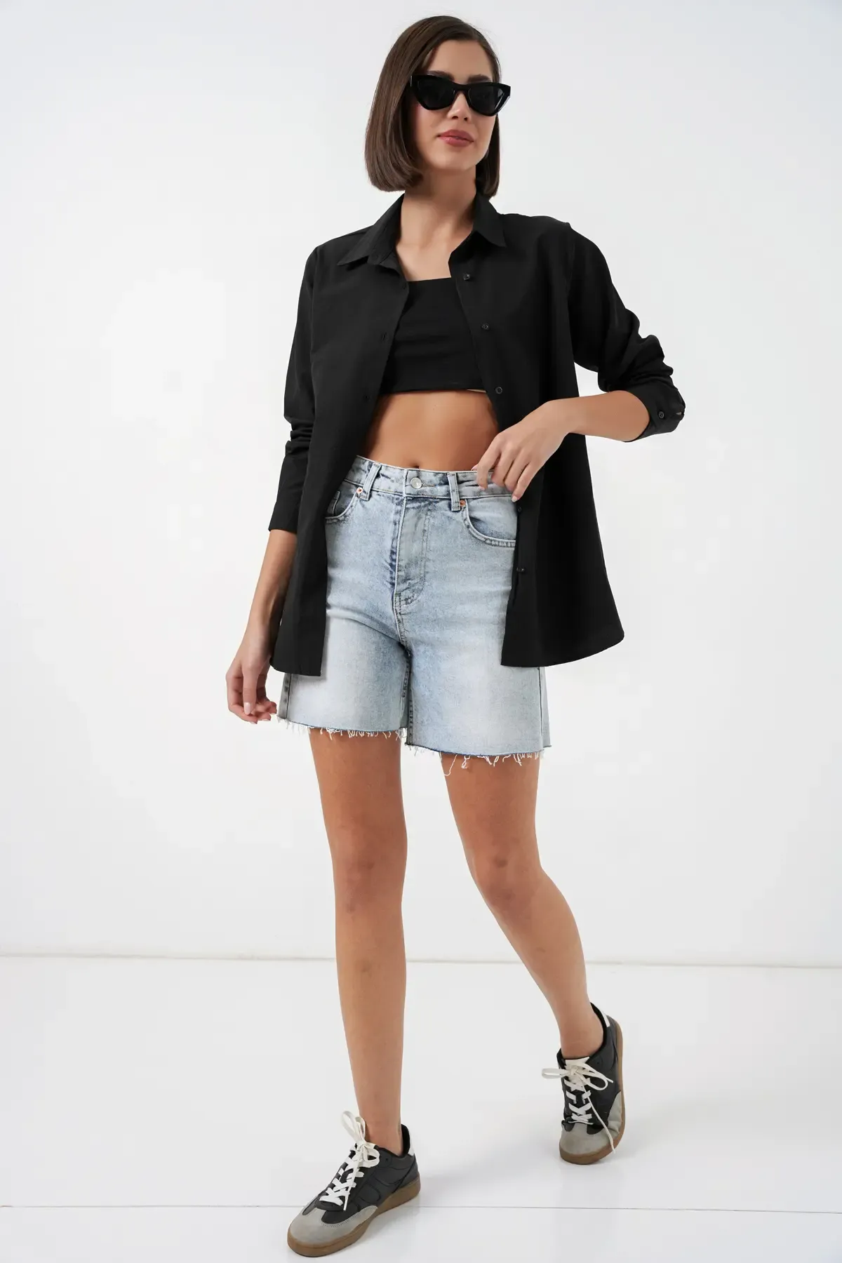 Kadın Uzun Kol Basic Gömlek 20279 - Siyah