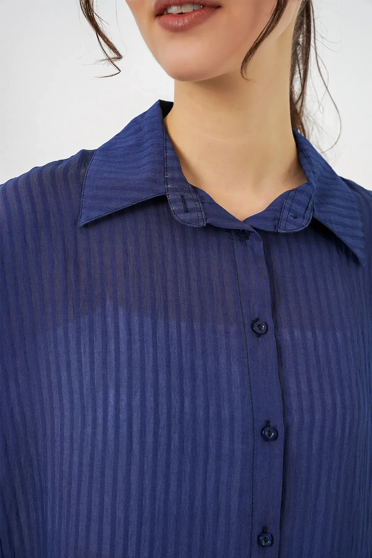 Kadın Uzun Oversize Gömlek 20320 - Lacivert
