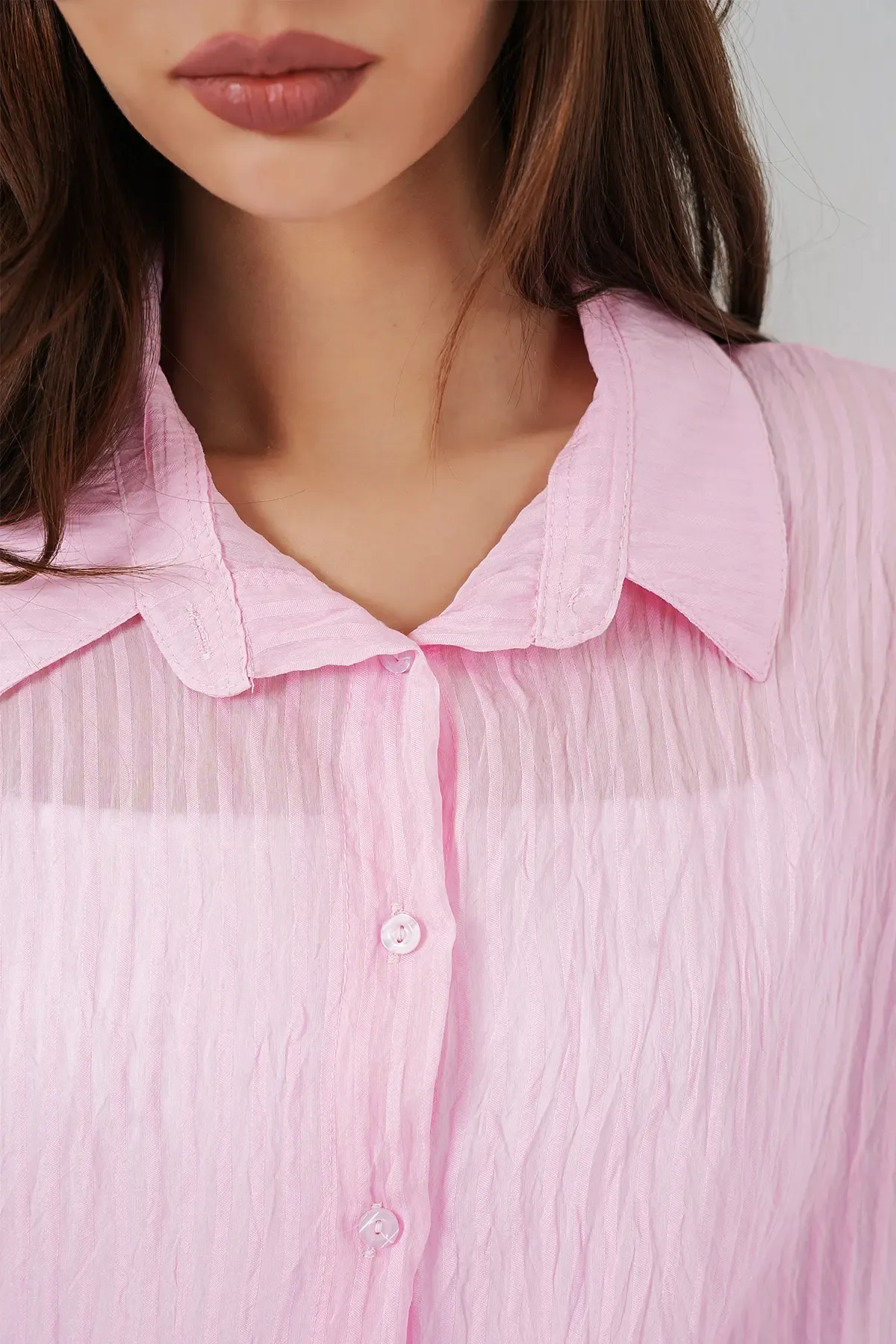 Kadın Uzun Oversize Gömlek 20320 - Pudra