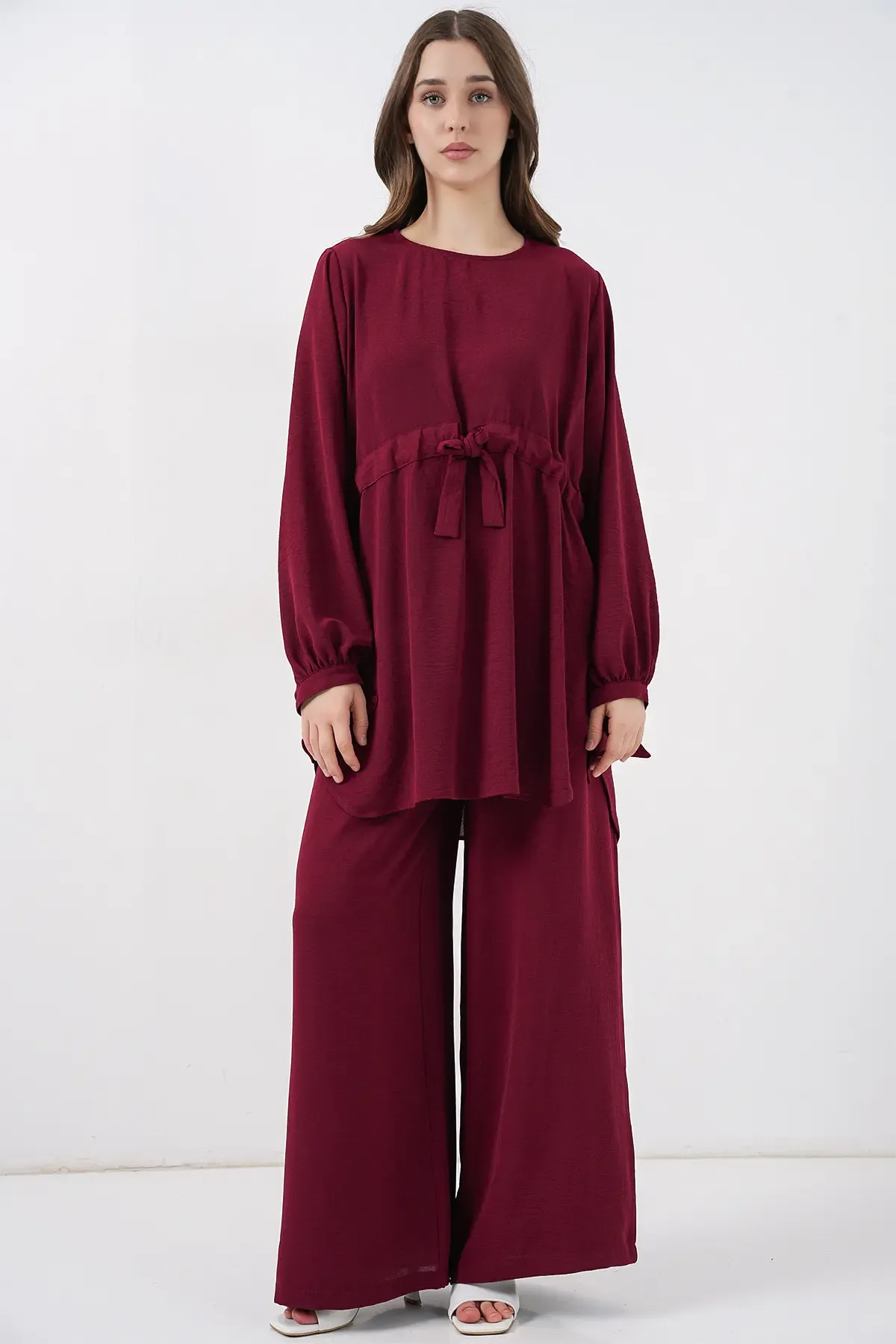 Kadın Uzun Tunik Pantolon İkili Takım 6719 - Bordo