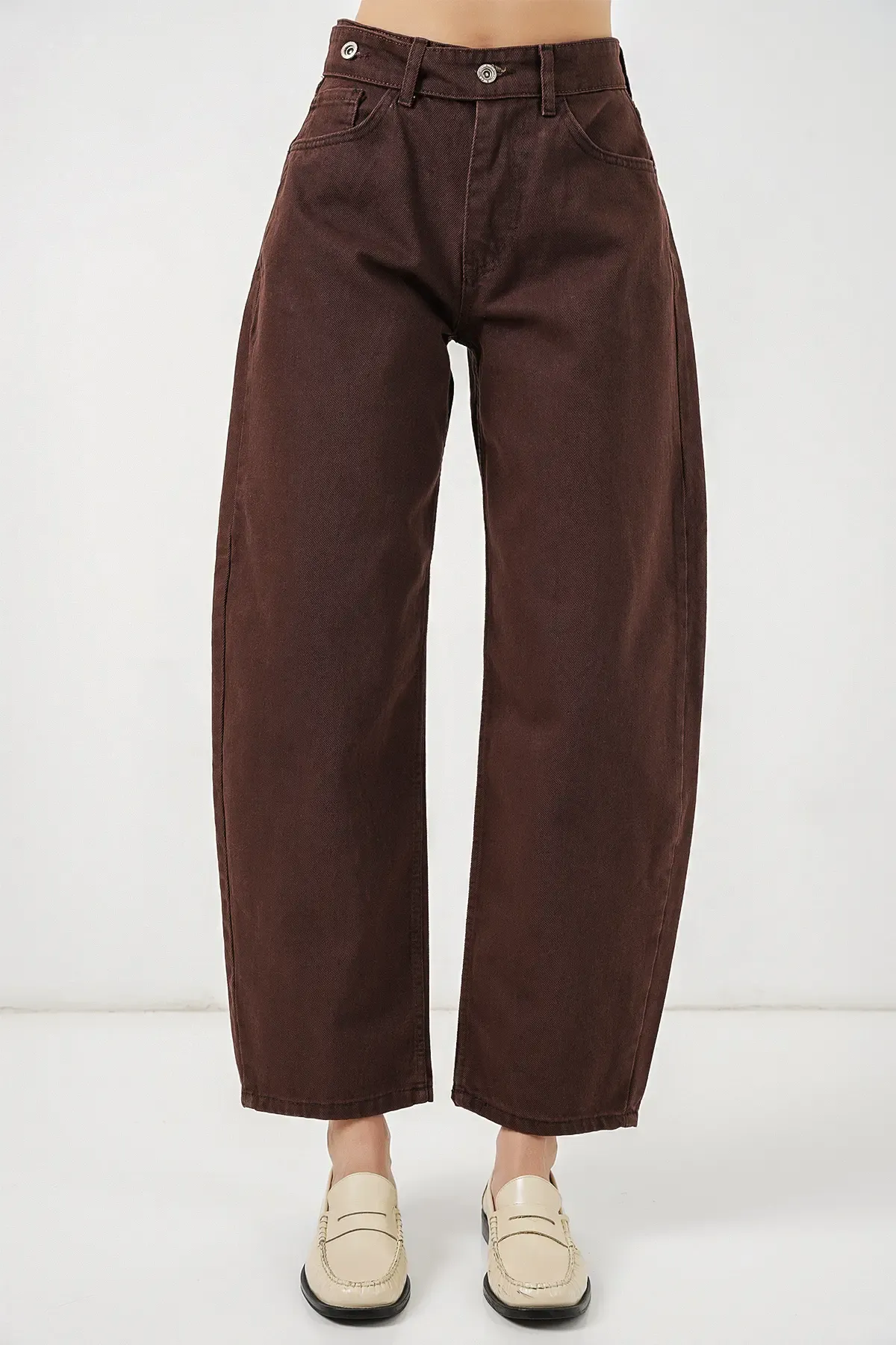 Kadın Yüksek Bel Kot Pantolon 30081 - Kahverengi