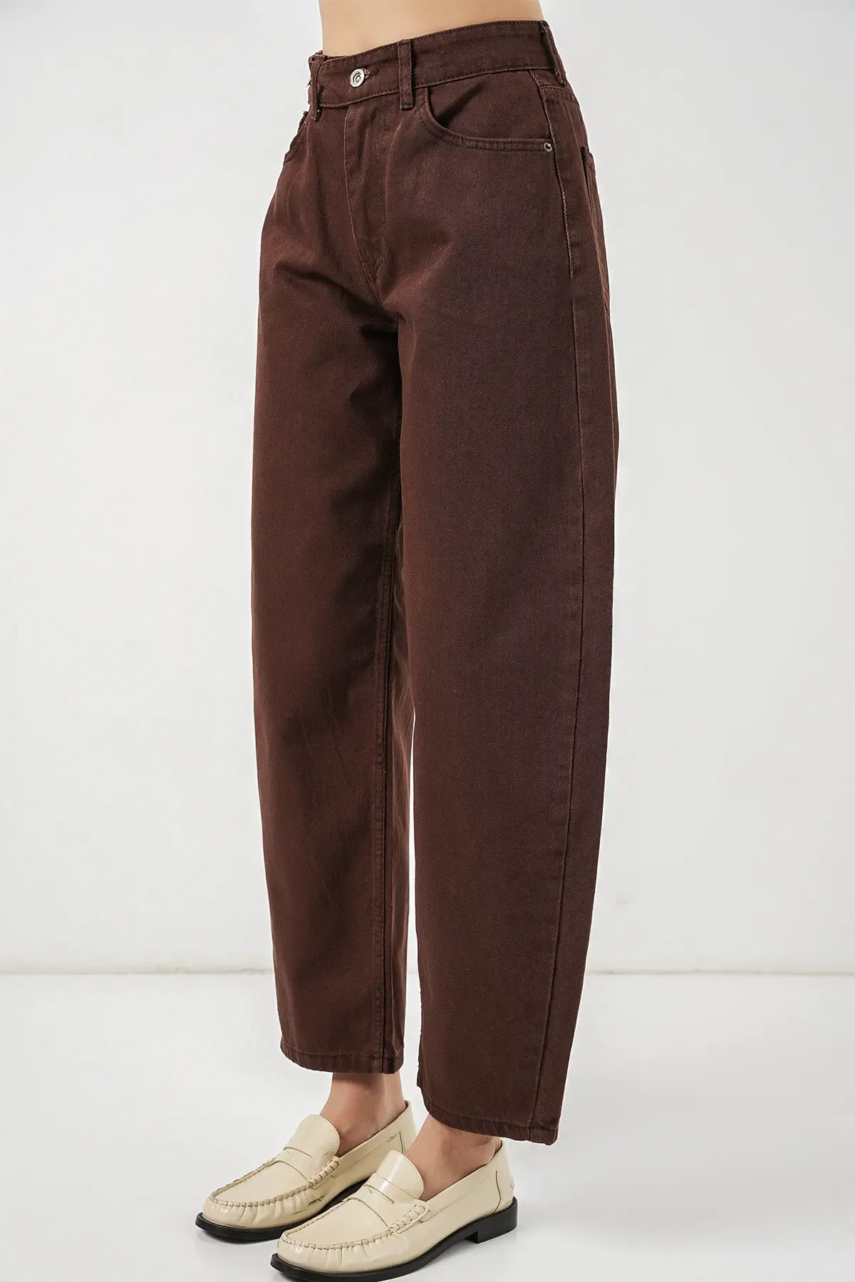 Kadın Yüksek Bel Kot Pantolon 30081 - Kahverengi