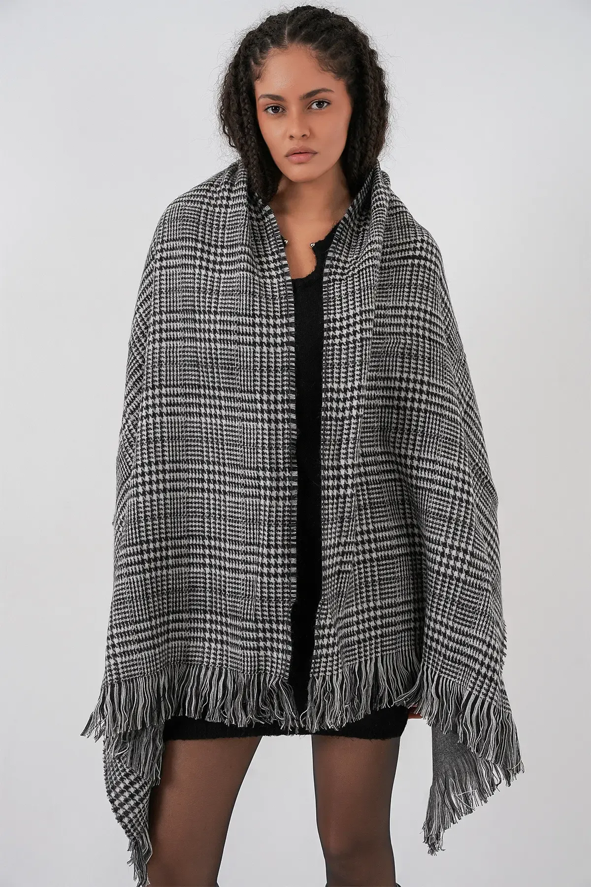 Kadın Yumuşak Dokulu Kalın Şal Atkı 15951 - Antrasit