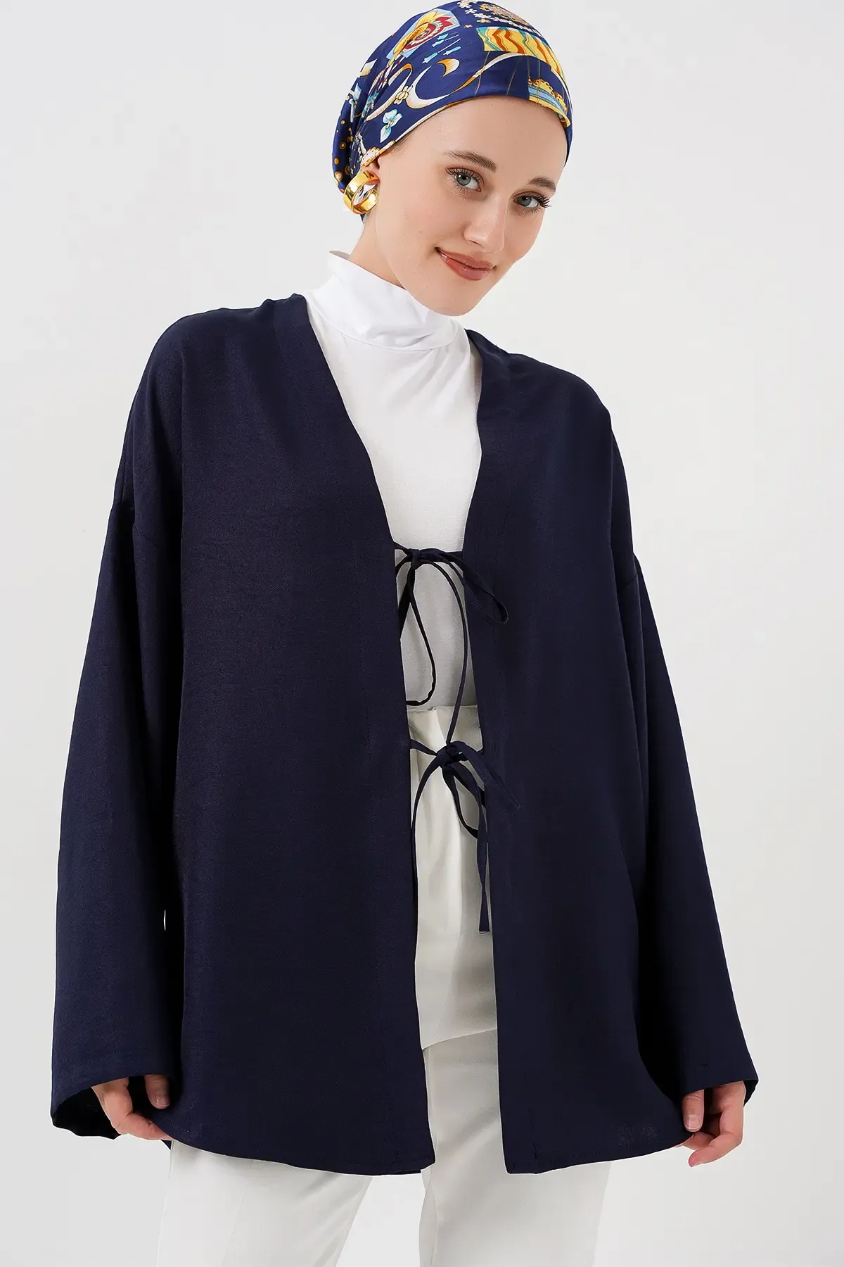 Keten Tesettür Kimono 5968 - Lacivert