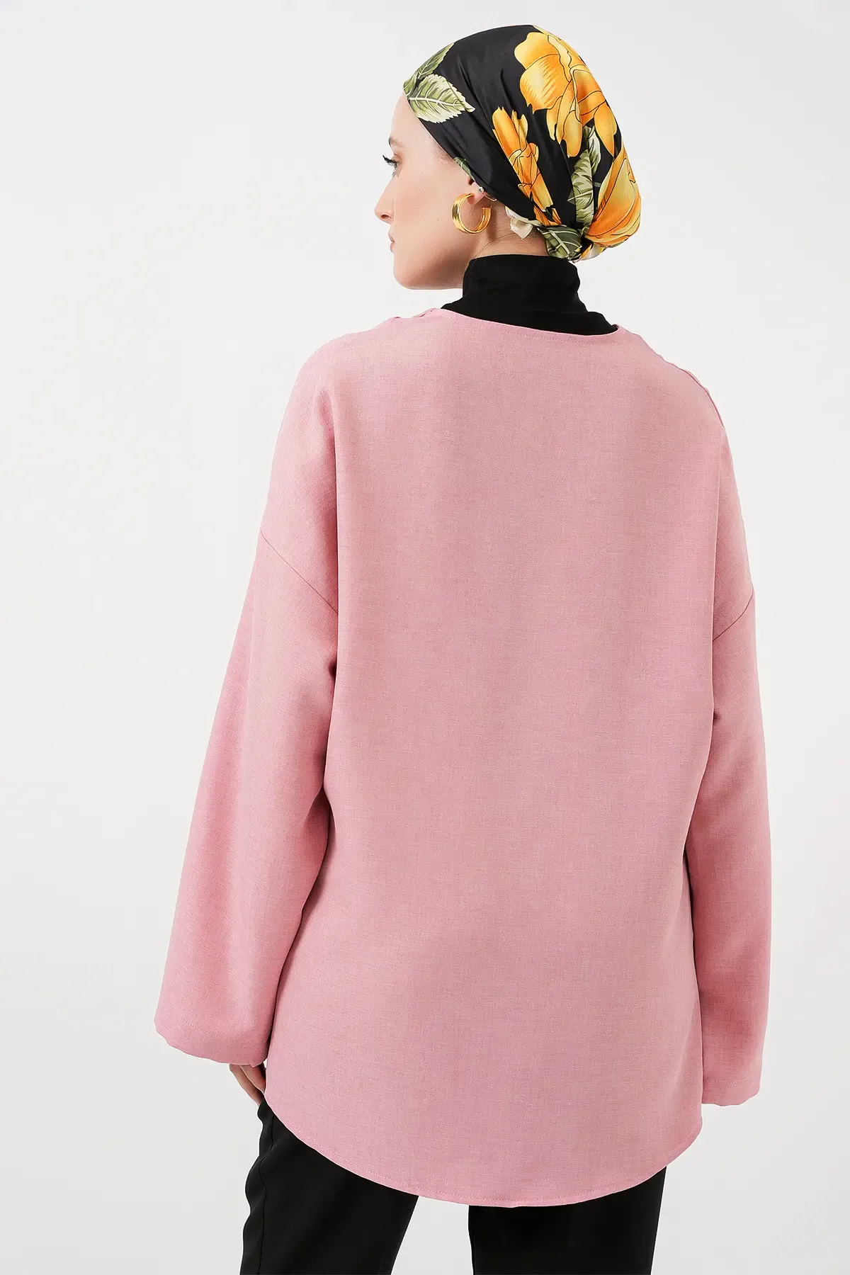 Keten Tesettür Kimono 5968 - Pudra