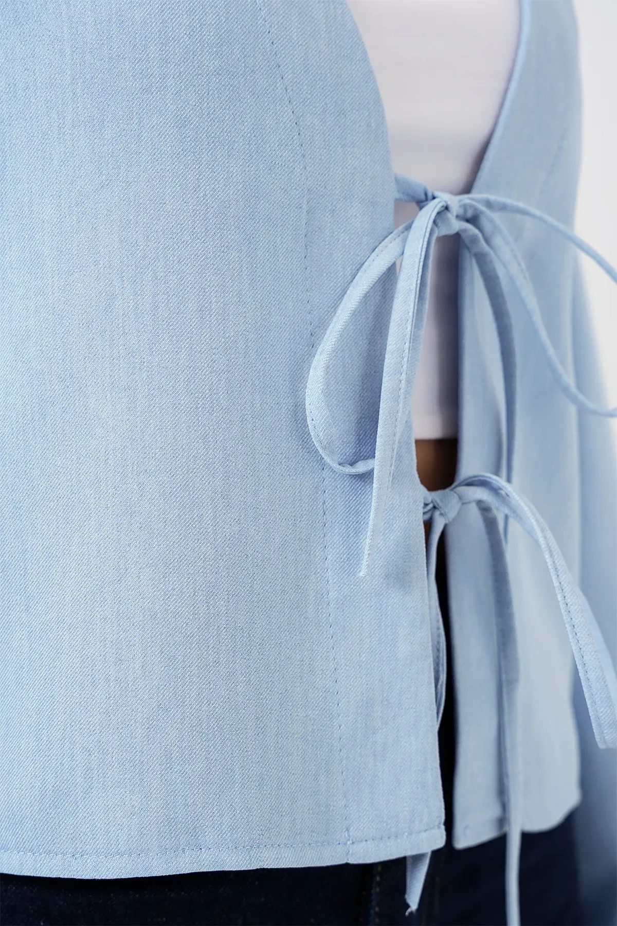 Önü Bağlamalı Keten Kimono 960 - Mavi