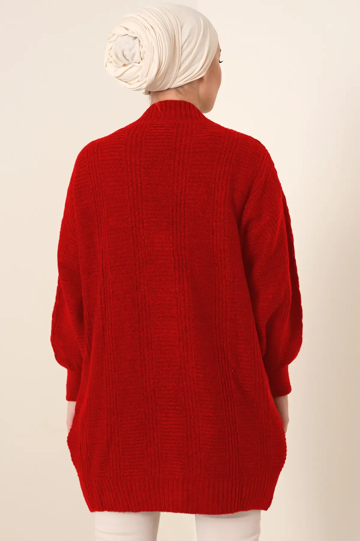 15768 Tesettür Triko Hırka - Kırmızı