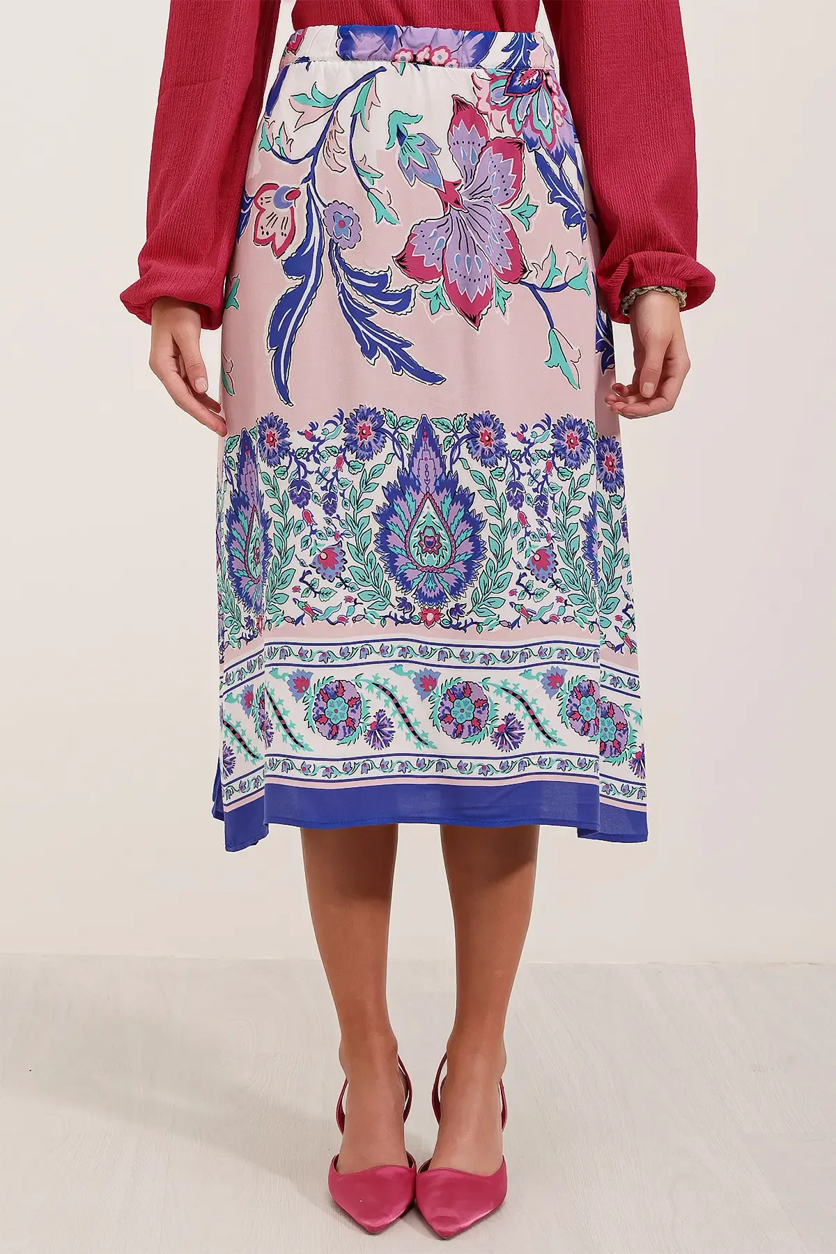 1899 Desenli Midi Etek - Mor