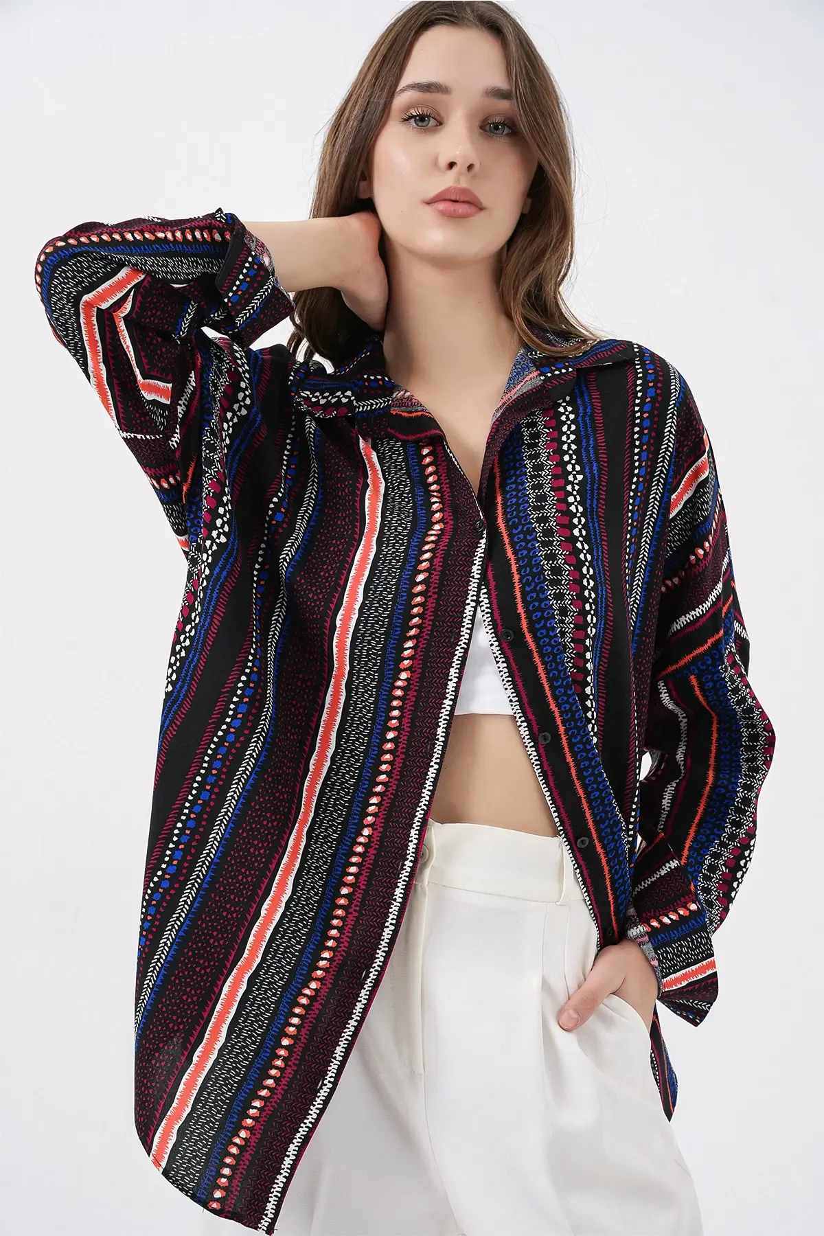 3721 Grafik Desenli Gömlek - D.Lacivert