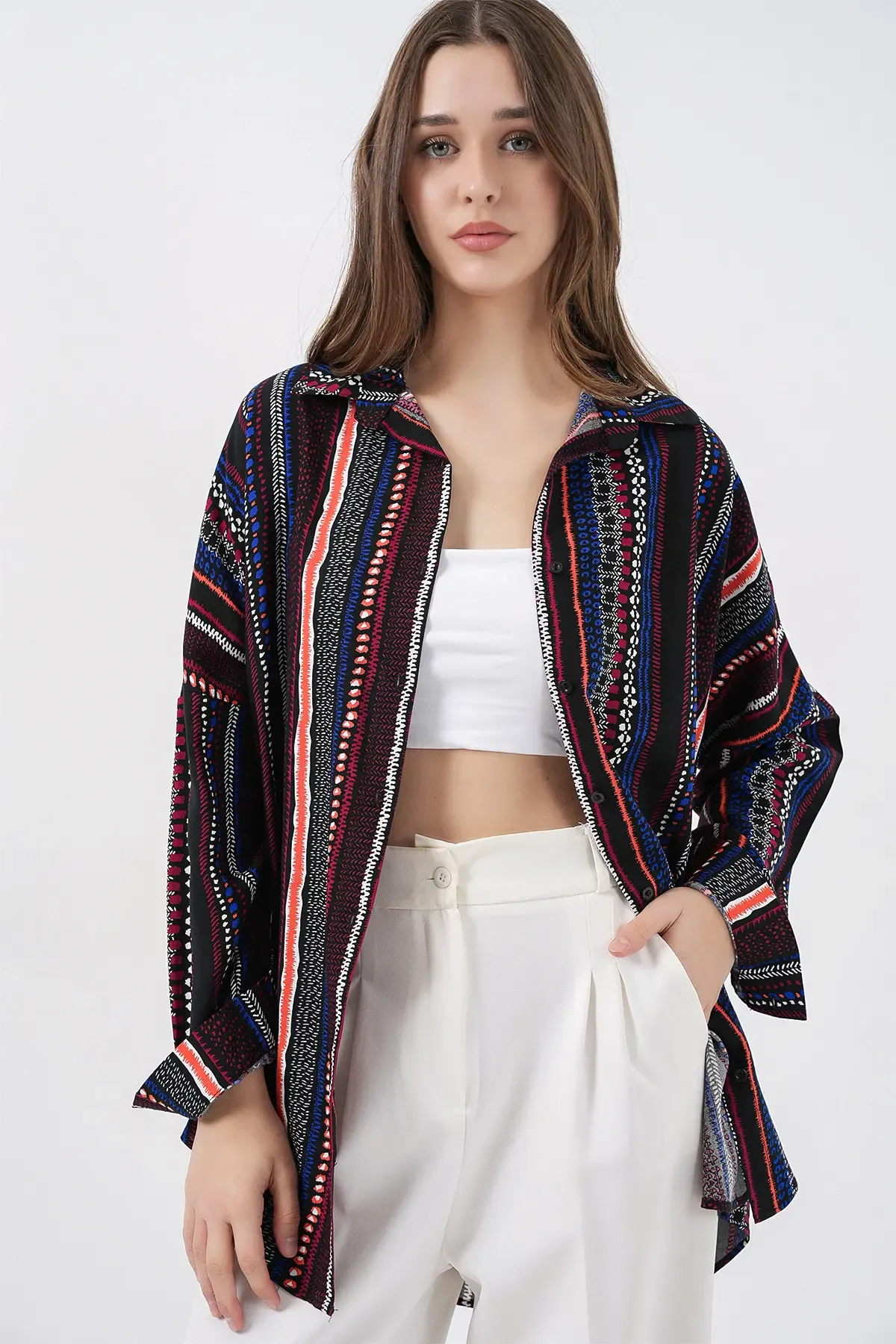 3721 Grafik Desenli Gömlek - D.Lacivert