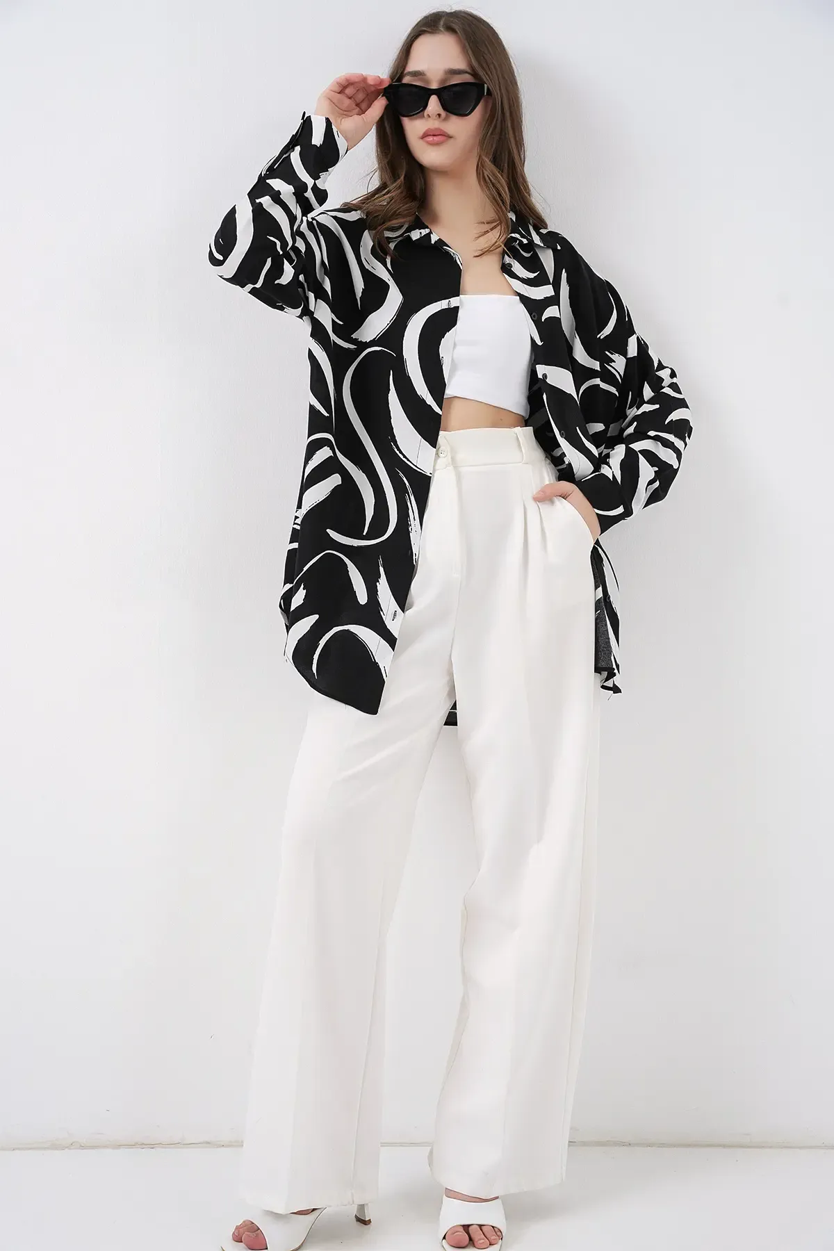 3721 Grafik Desenli Gömlek - F. Siyah