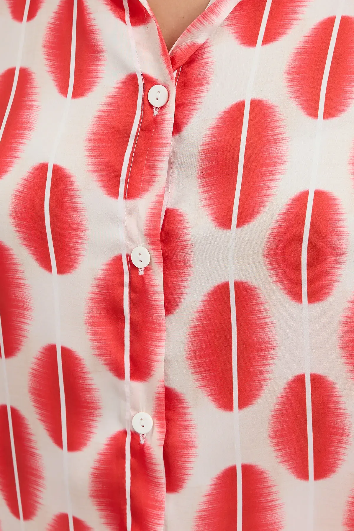 3964 Hafif Dökümlü Saten Gömlek - B.Kırmızı