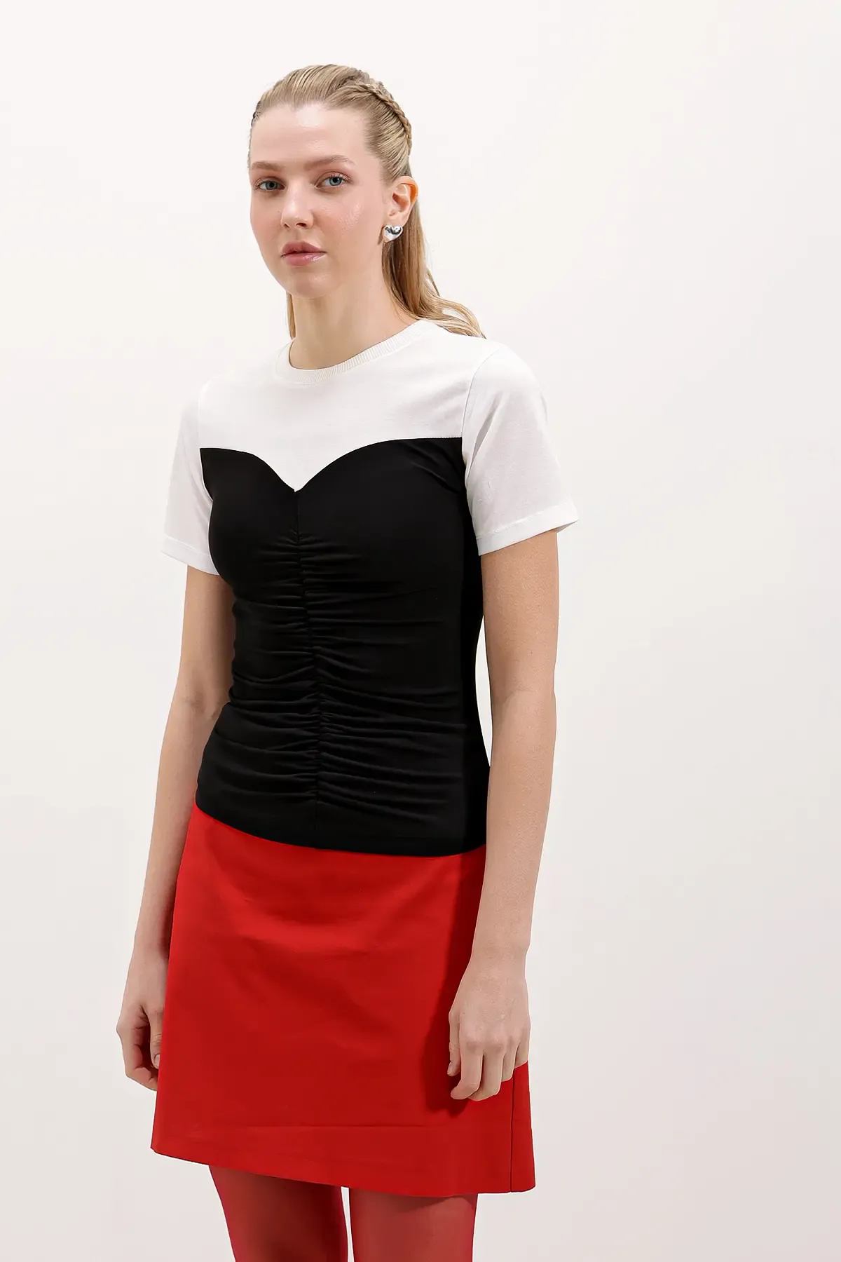 4314 Büzgülü Basic Tişört - Siyah