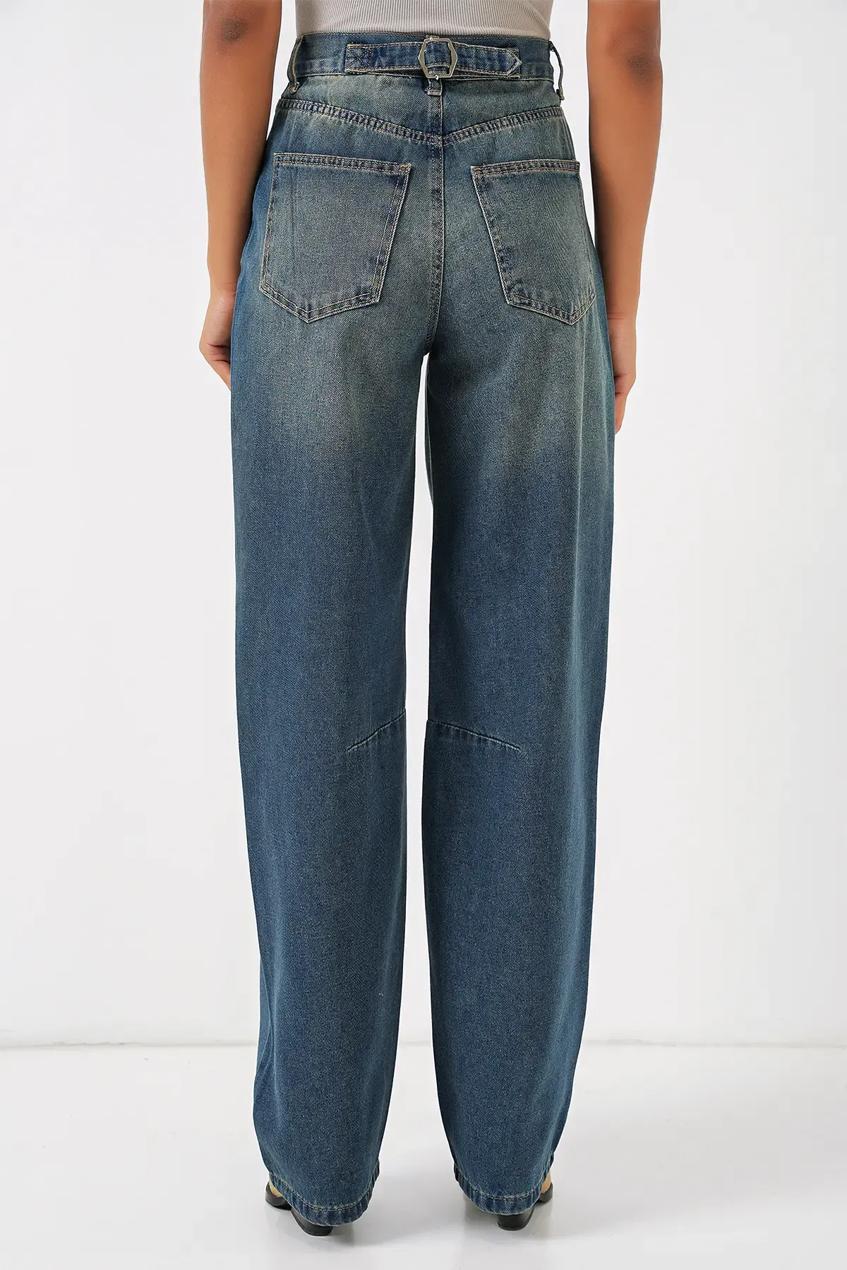 6689 Kadın Yüksek Bel Baggy Kot Pantolon - İndigo