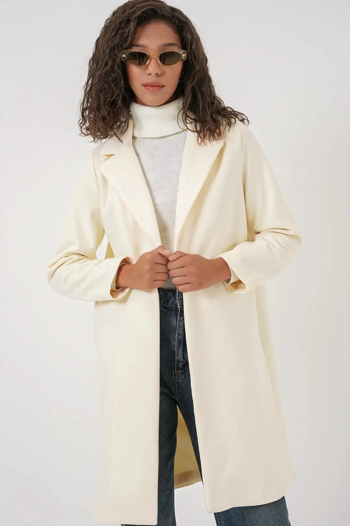 9085 Kaşe Kaban - Krem