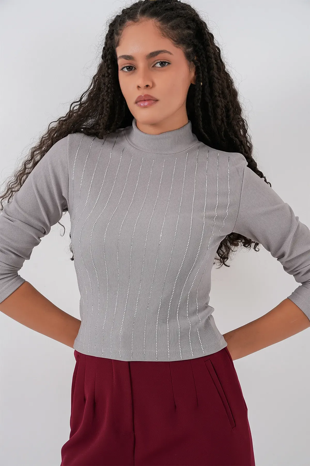 922 Taşlı Body - Gri