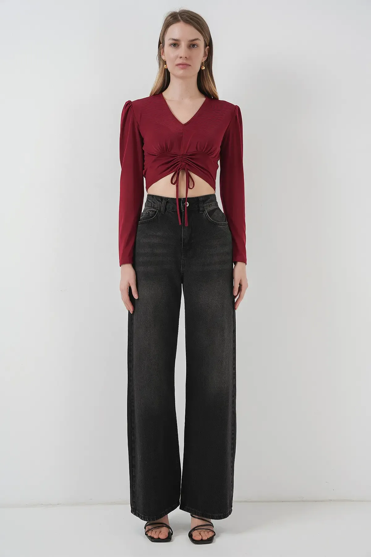 936 Sandy Crop Bluz - Bordo
