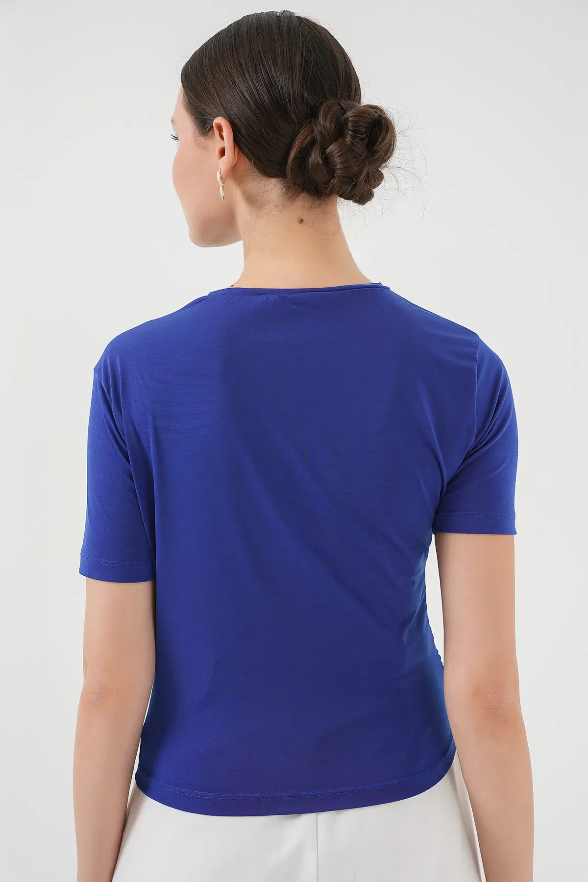 Büzgü Detaylı Kısa Kol Sandy Bluz 945 - Saks