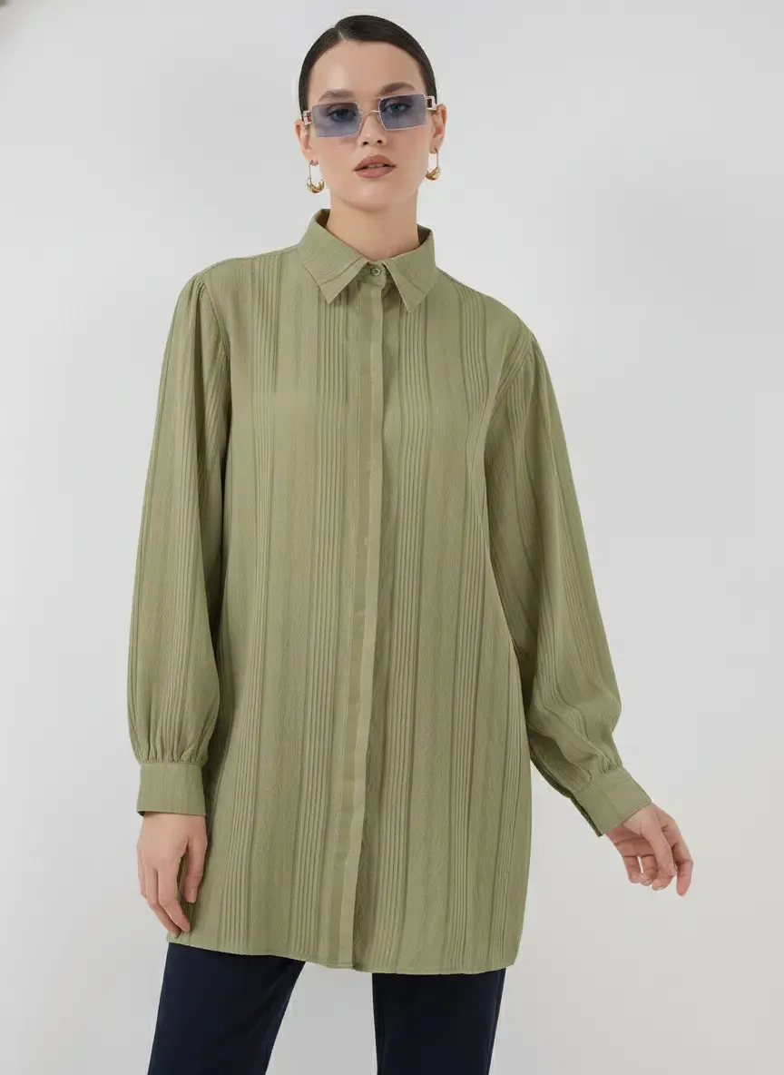 Çizgili Uzun Gömlek Tunik 5947 - Çağla