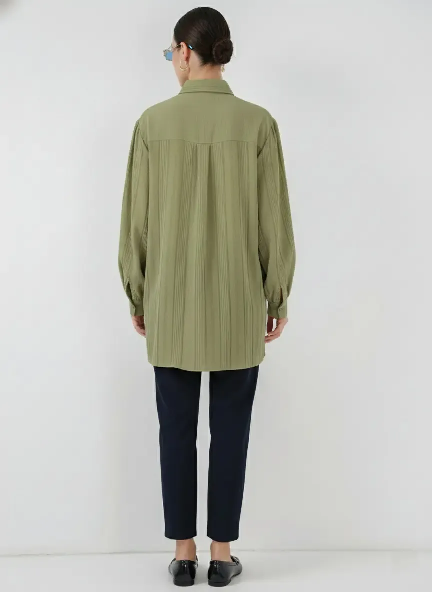 Çizgili Uzun Gömlek Tunik 5947 - Çağla