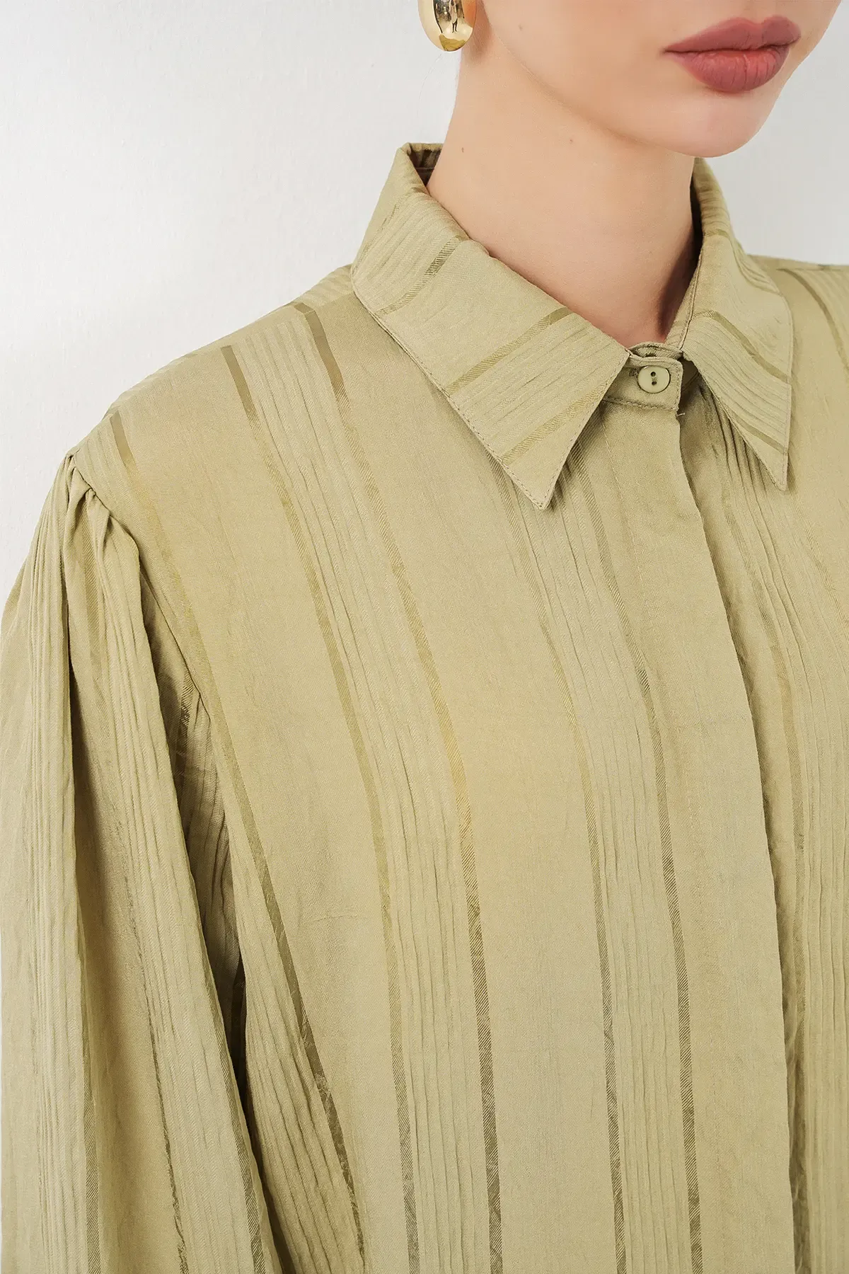 Çizgili Uzun Gömlek Tunik 5947 - Çağla