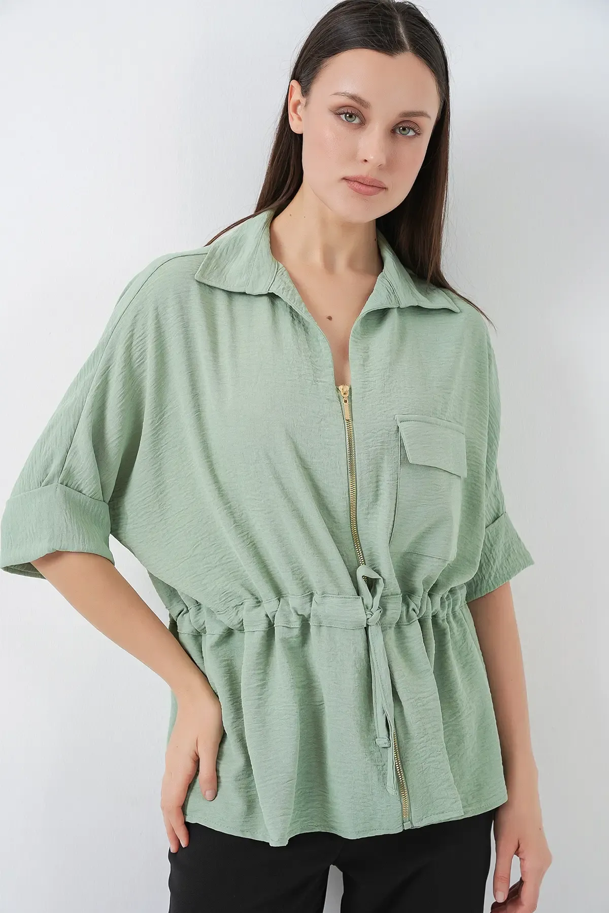 Fermuarlı Kadın Gömlek 0721 - Mint
