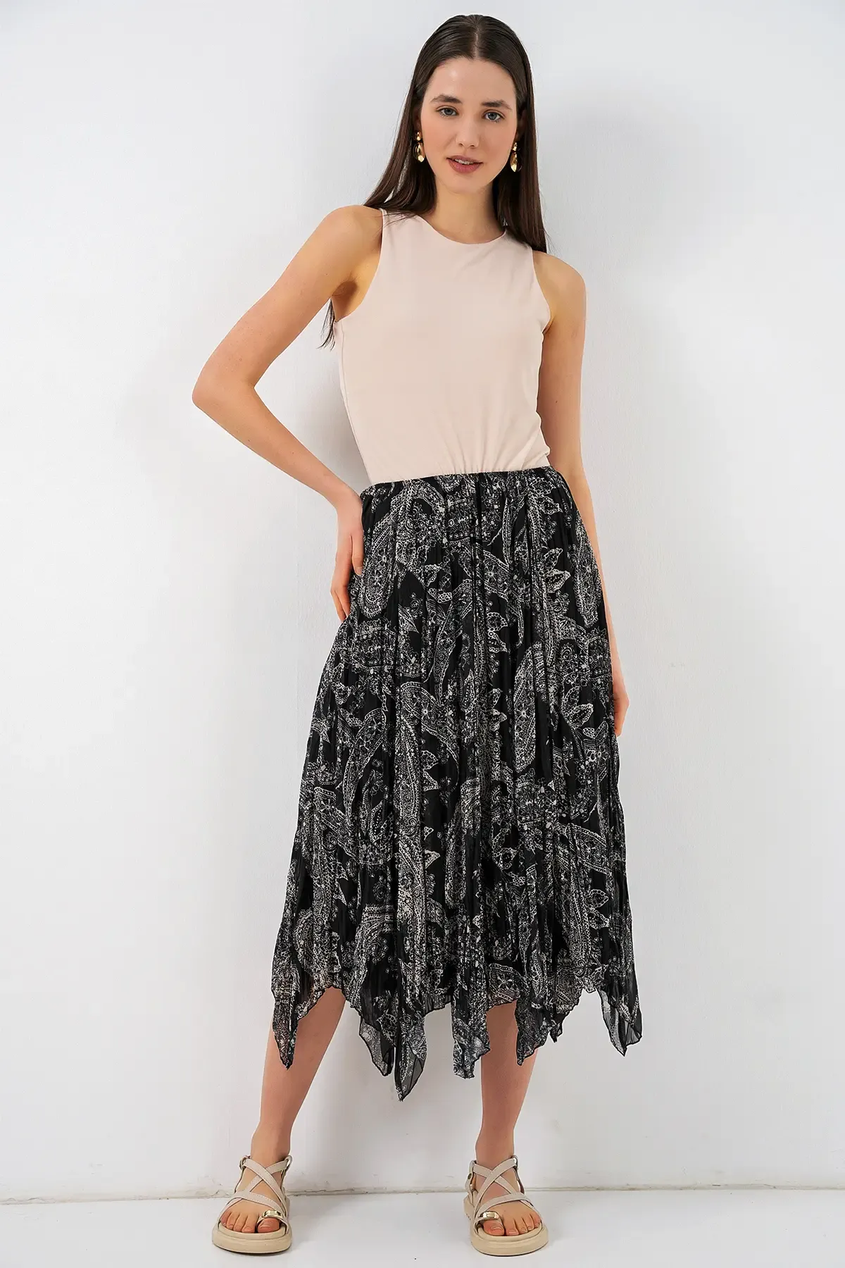 Kadın Asimetrik Tül Şifon Etek 8061 - Siyah