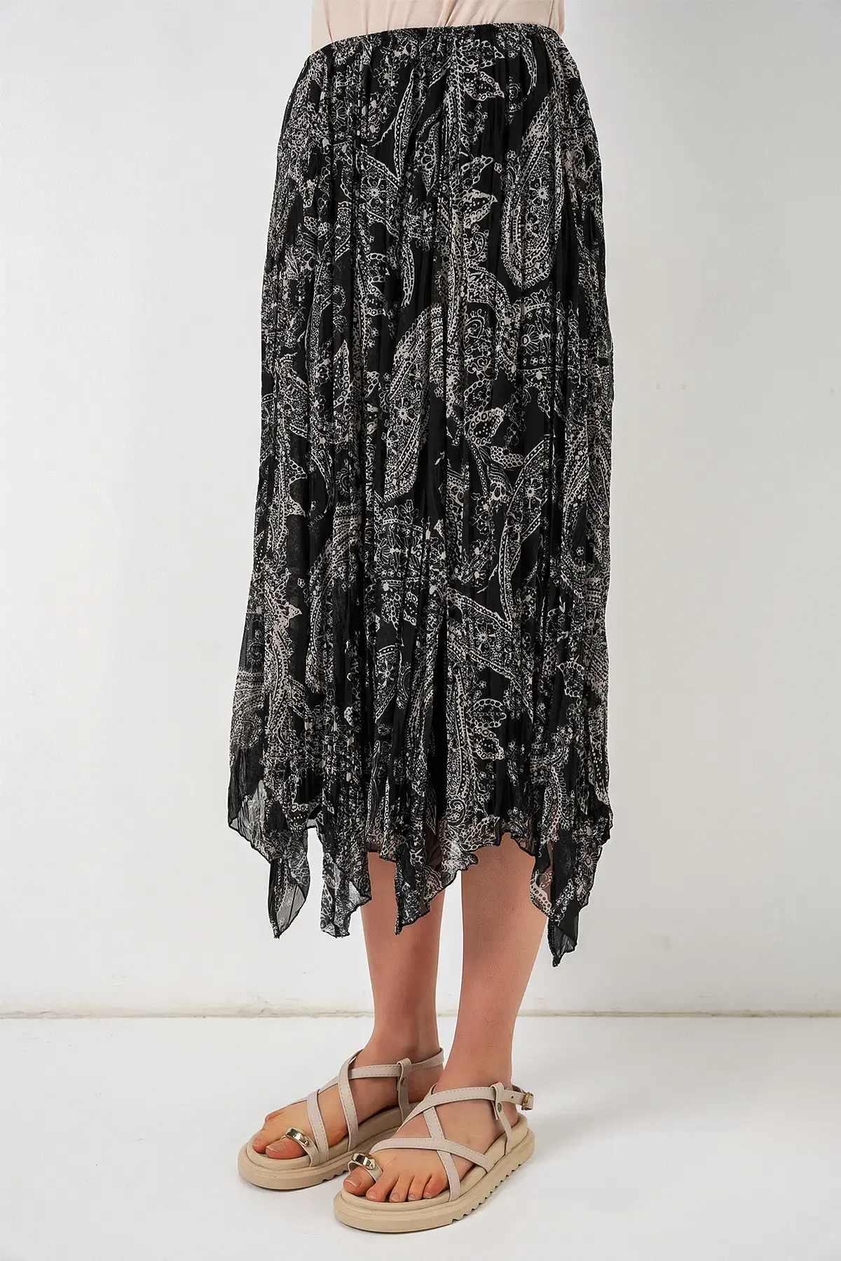 Kadın Asimetrik Tül Şifon Etek 8061 - Siyah