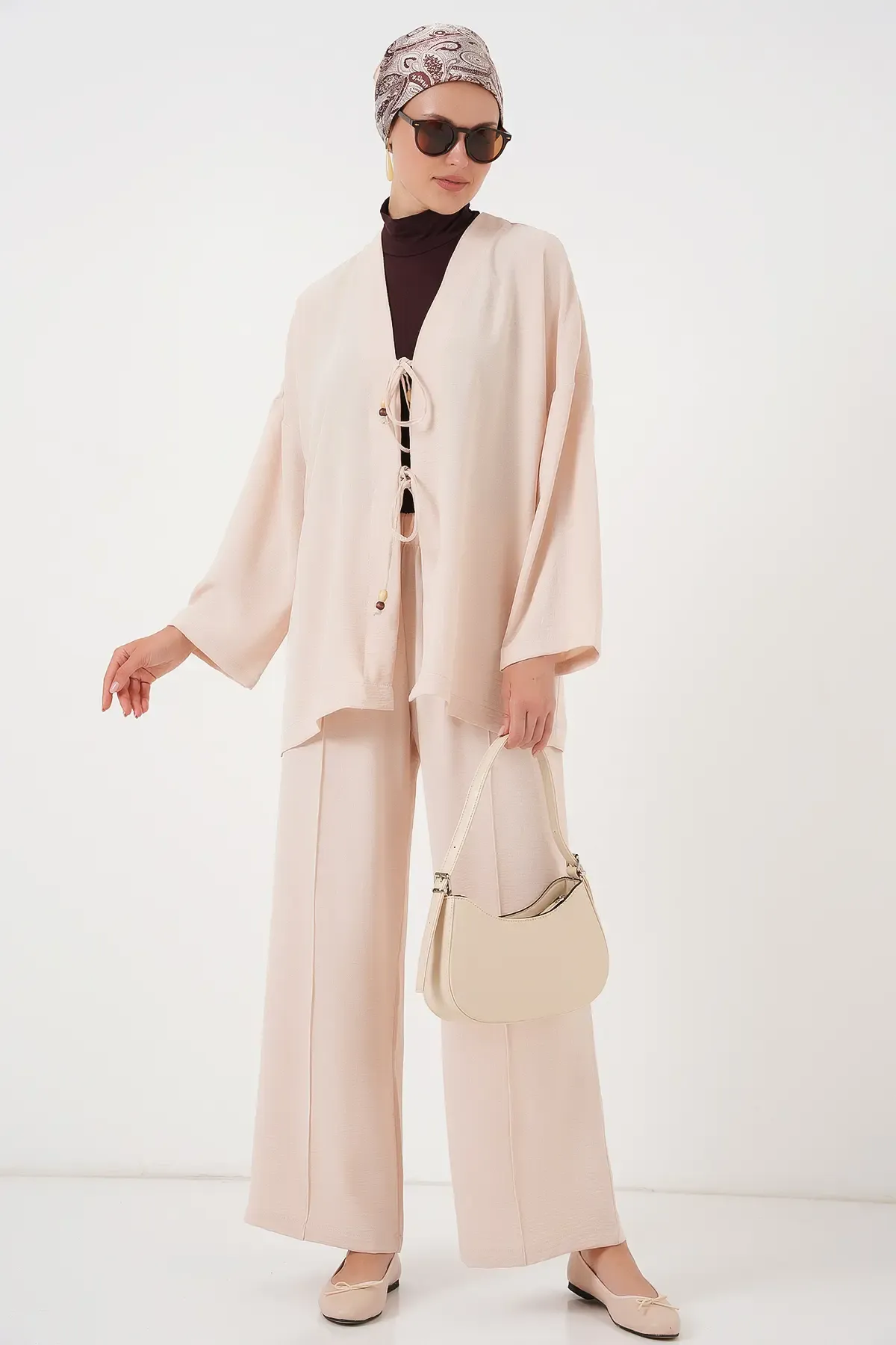 Kadın Ayrobin Kimono Pantolon İkili Takım 6739 - Krem