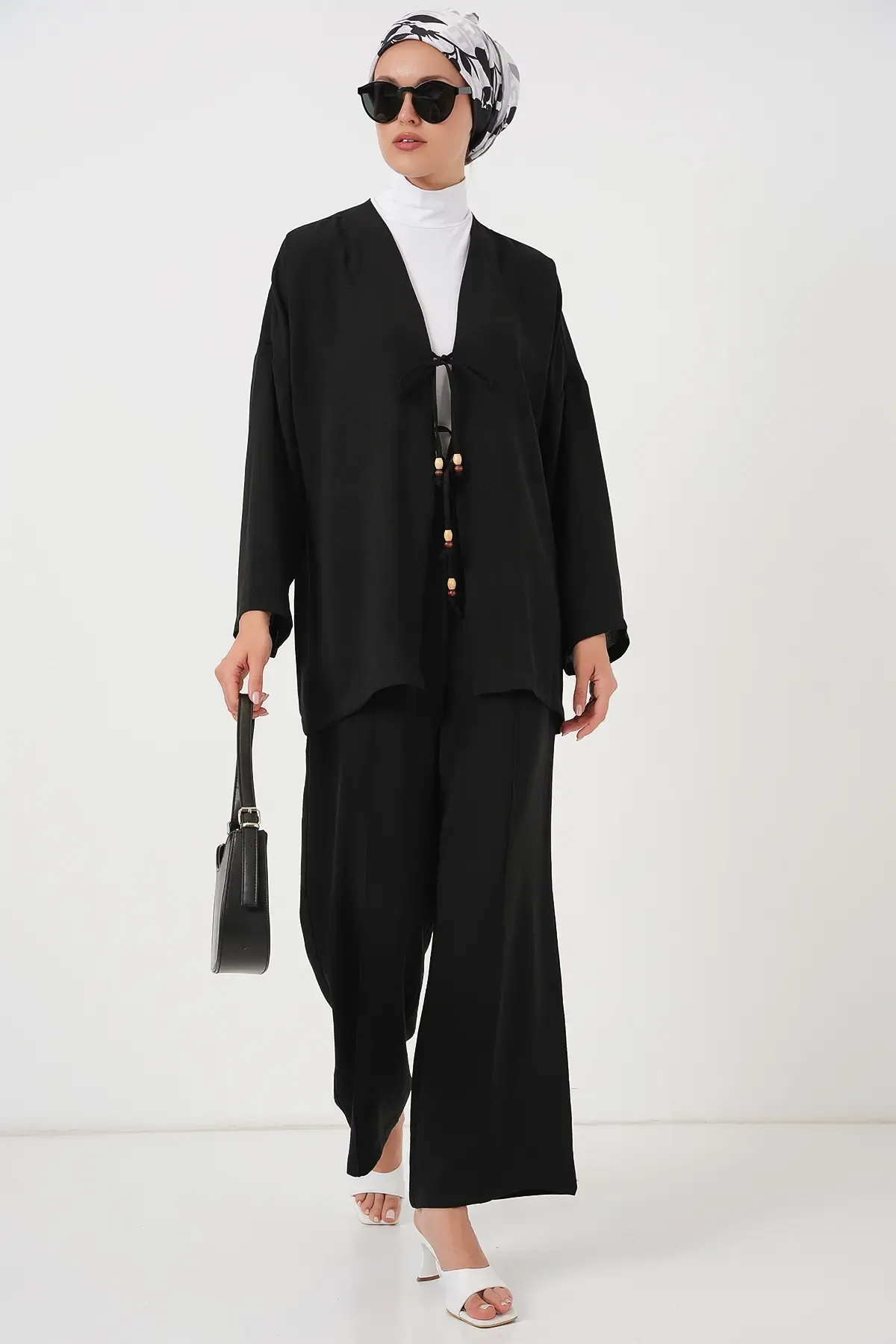 Kadın Ayrobin Kimono Pantolon İkili Takım 6739 - Siyah