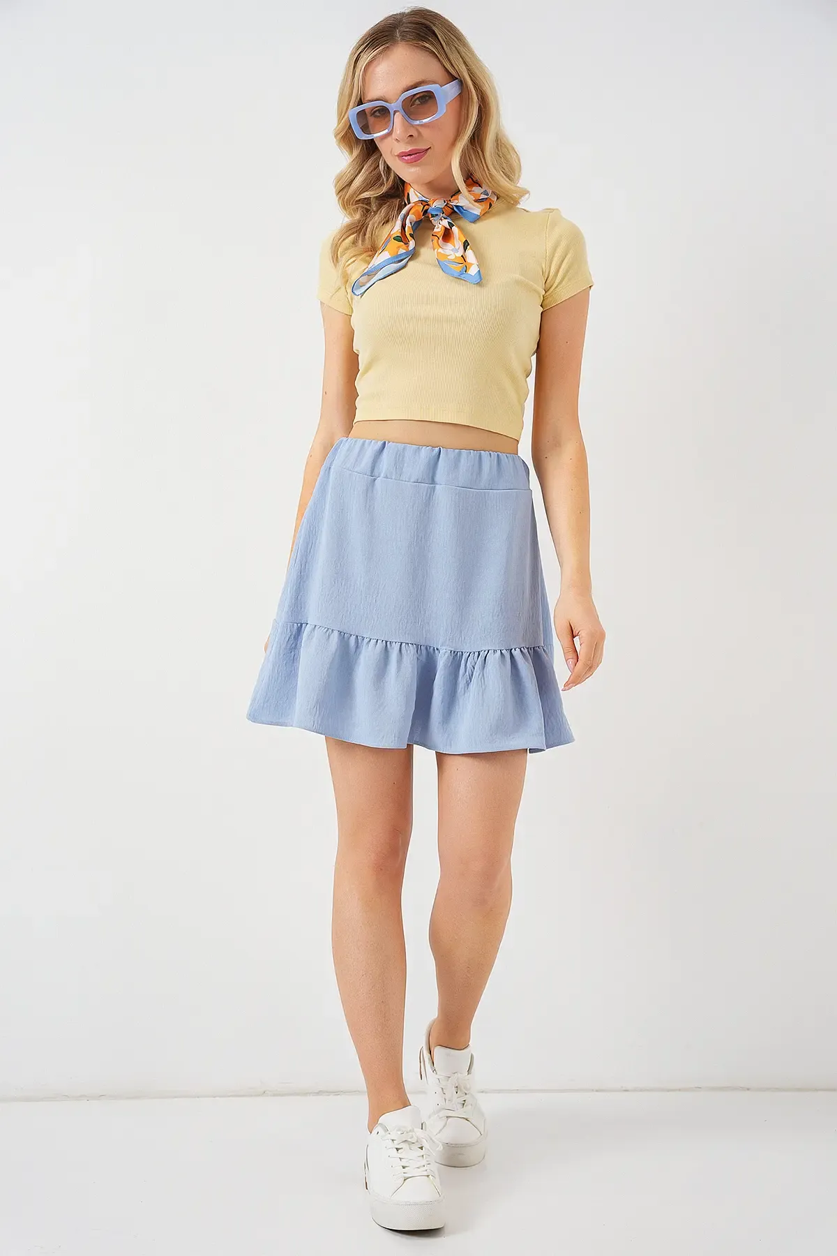 Kadın Ayrobin Mini Etek 8054 - Mavi