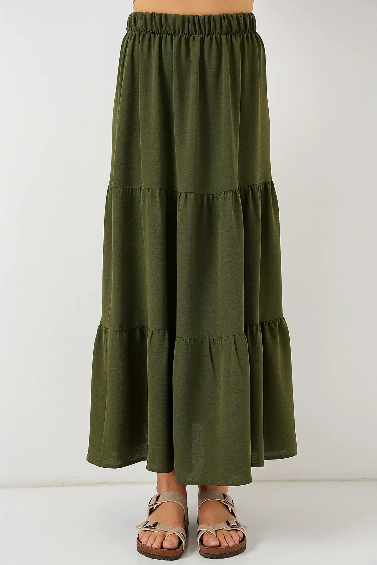 Kadın Ayrobin Uzun Etek 8048 - Haki