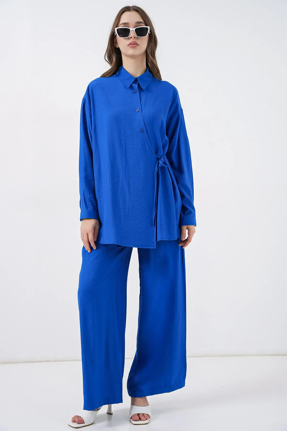 Kadın Bağcıklı Tunik Pantolon İkili Takım 6752 - Saks