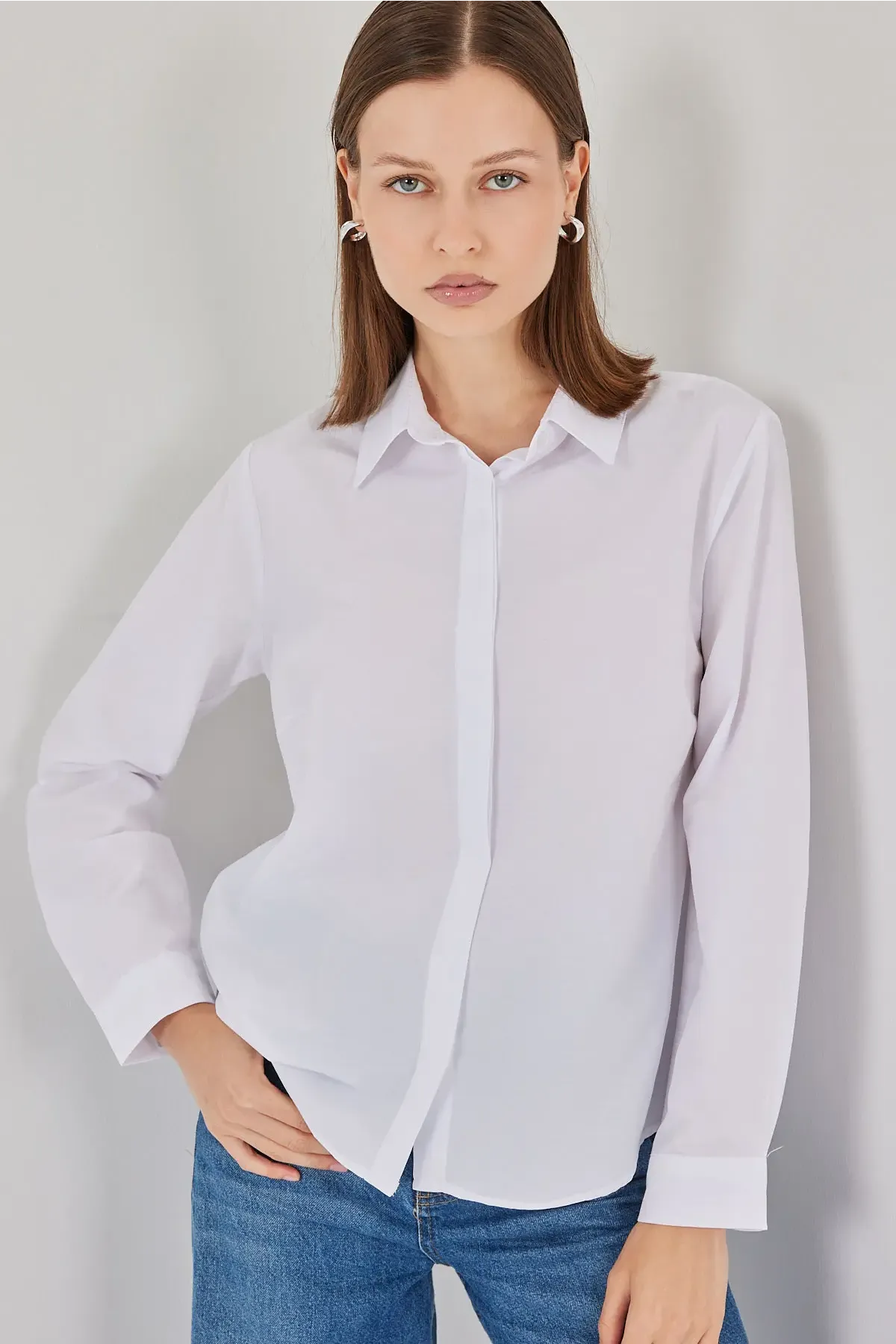 Kadın Basic Gömlek 20348 - Beyaz