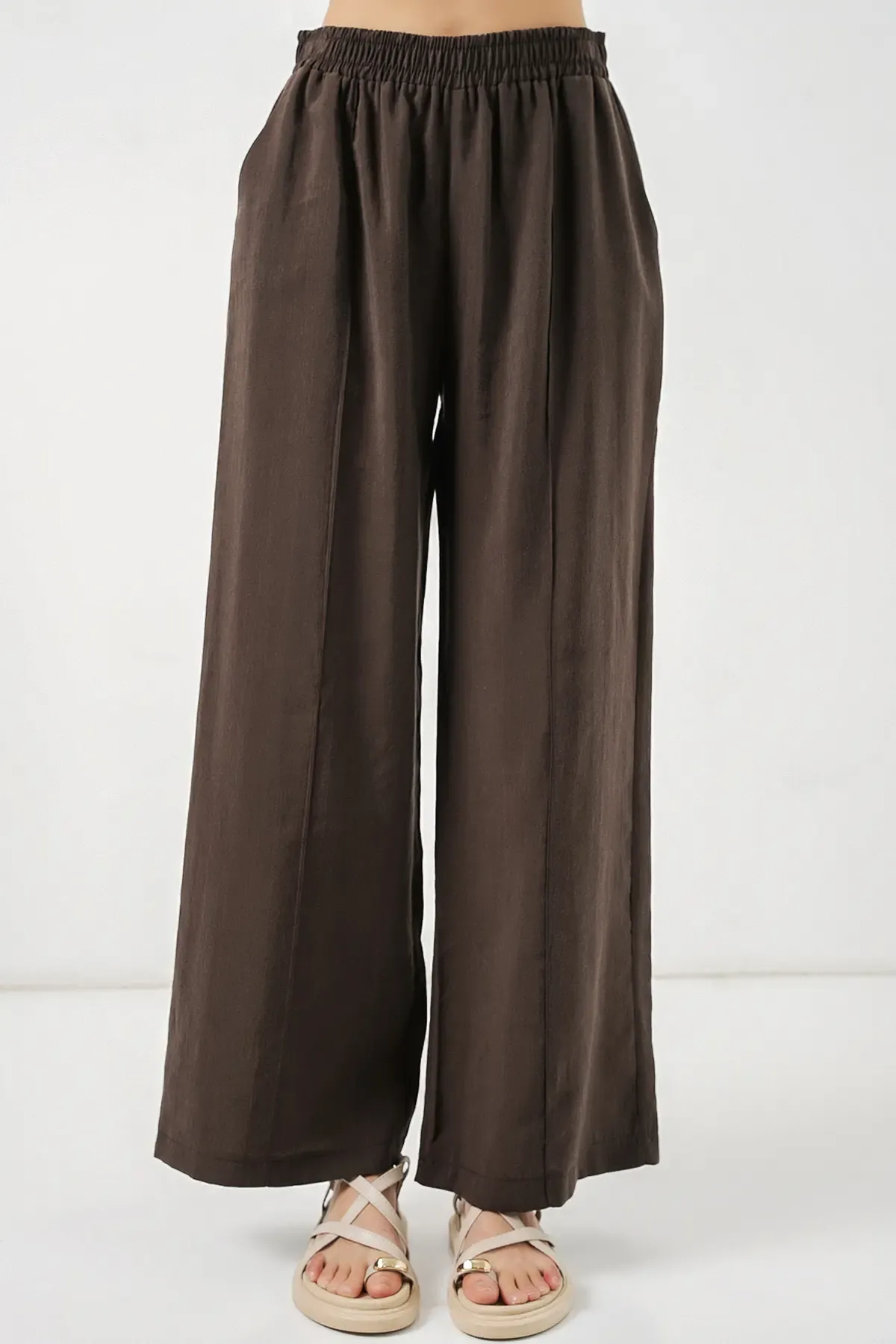 Kadın Beli Lastikli Bol Paça Pantolon 30087 - A.Kahve