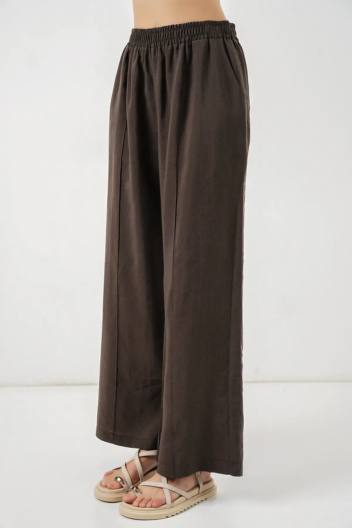 Kadın Beli Lastikli Bol Paça Pantolon 30087 - A.Kahve