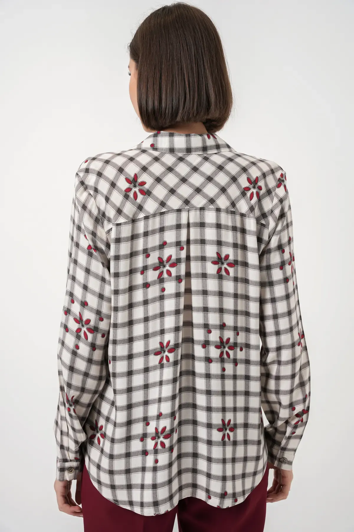 Kadın Desenli Oversize Viskon Gömlek 20371 - Siyah