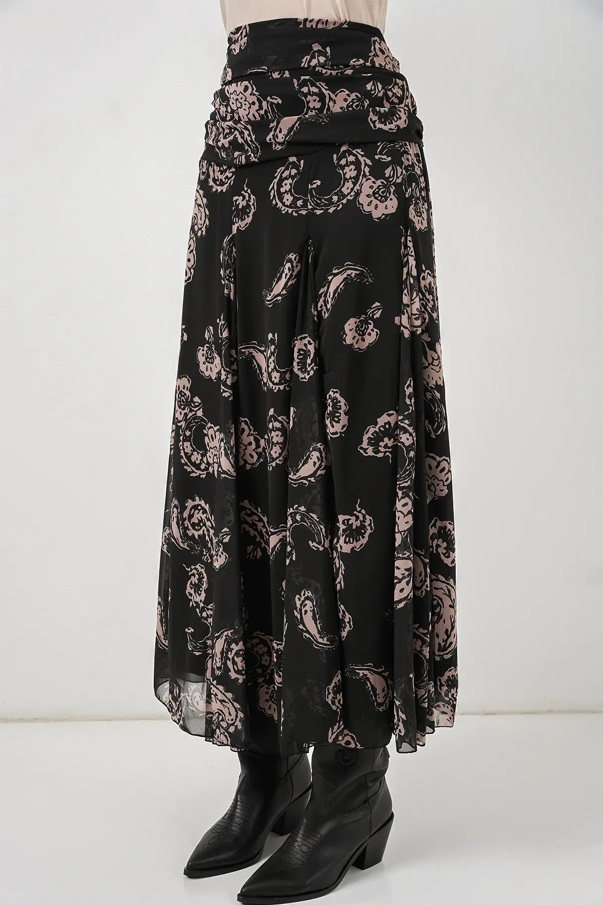 Kadın Desenli Şifon Etek 8057 - Siyah