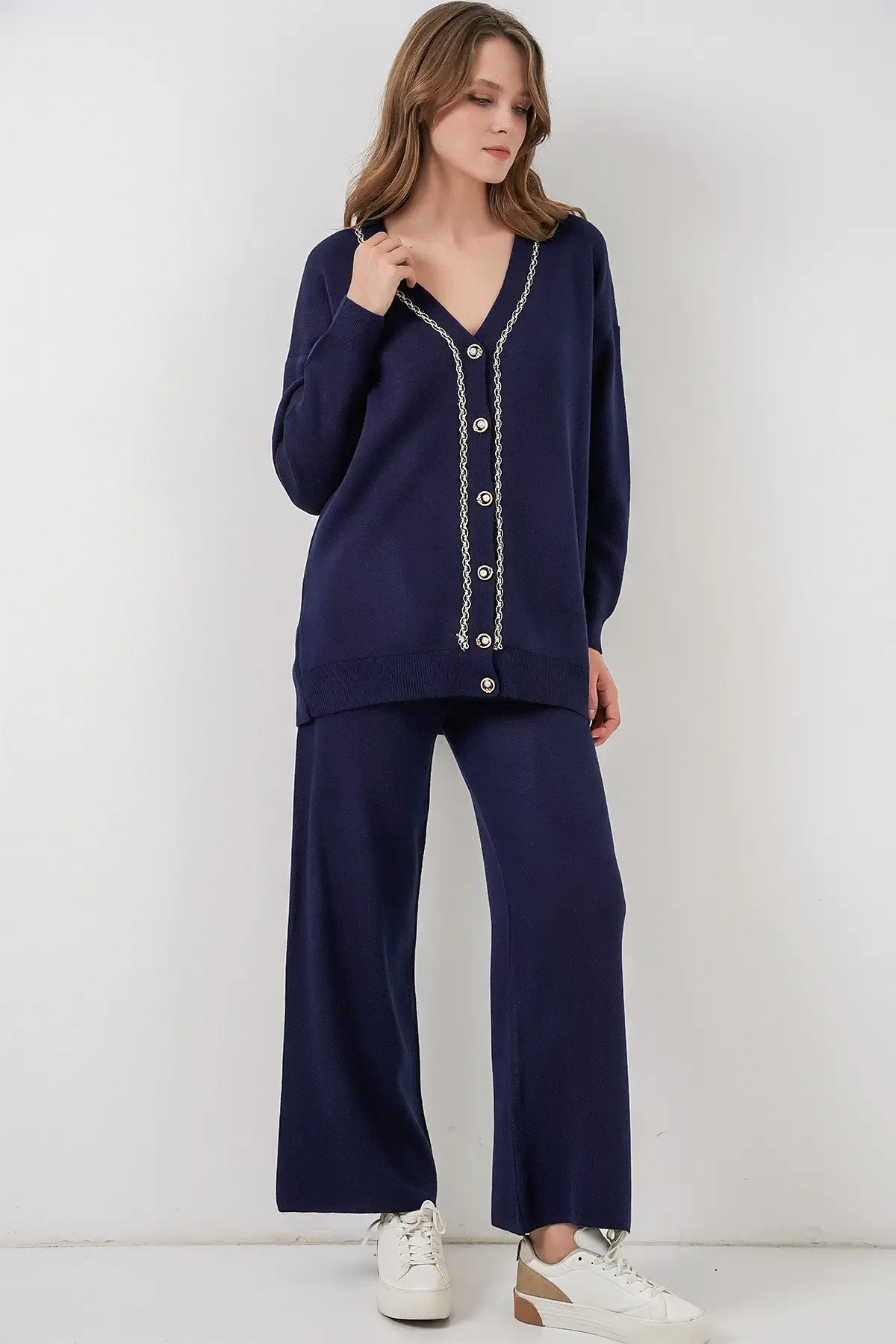 Kadın Hırka Pantolon Triko İkili Takım 15956 - Lacivert