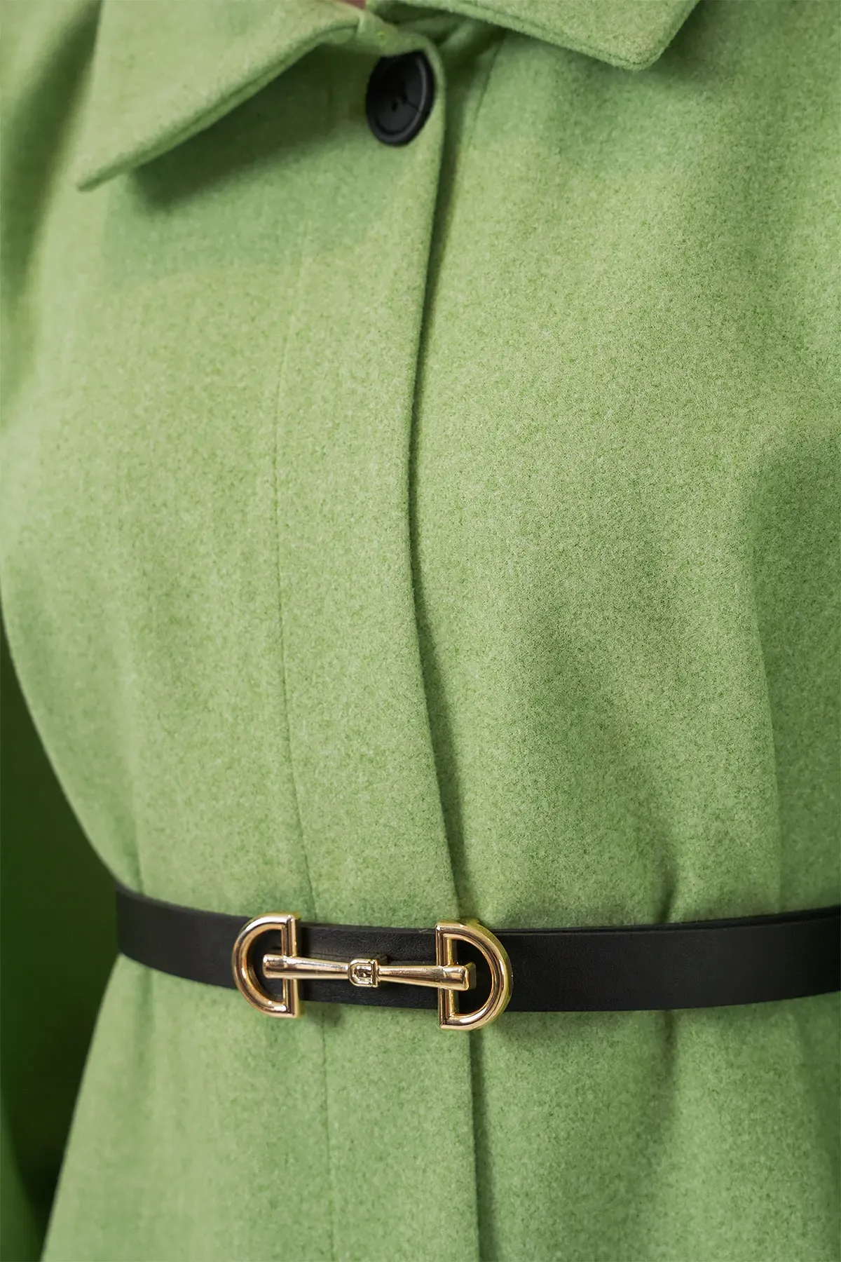 Kadın Kemerli Kaşe Panço 9170 - E.Yeşil